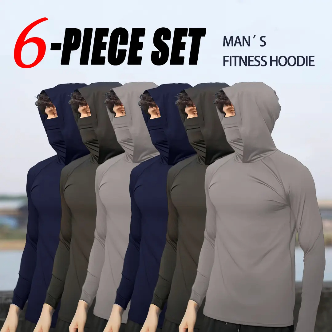 Men's Casual Hooded Sun Protection Set: Slim-fit, long-sleeved, lightweight, UPF sun protection, soft, breathable, and a timeless classic!