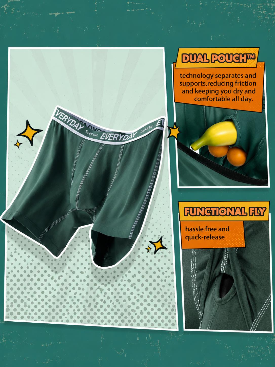 Separatec Men's Dual Pouch Boxer Briefs, Soft Plain Cotton Spandex Underwear, Breathable & Anti-Chafe, 6.5"/2.5" Long Leg for Activewear, 3/7 Pack, Menswear, Sportswear, Fabric, Elastic, Natural, Basic, Simple, Athletic, Halloween, Cotton Underwear