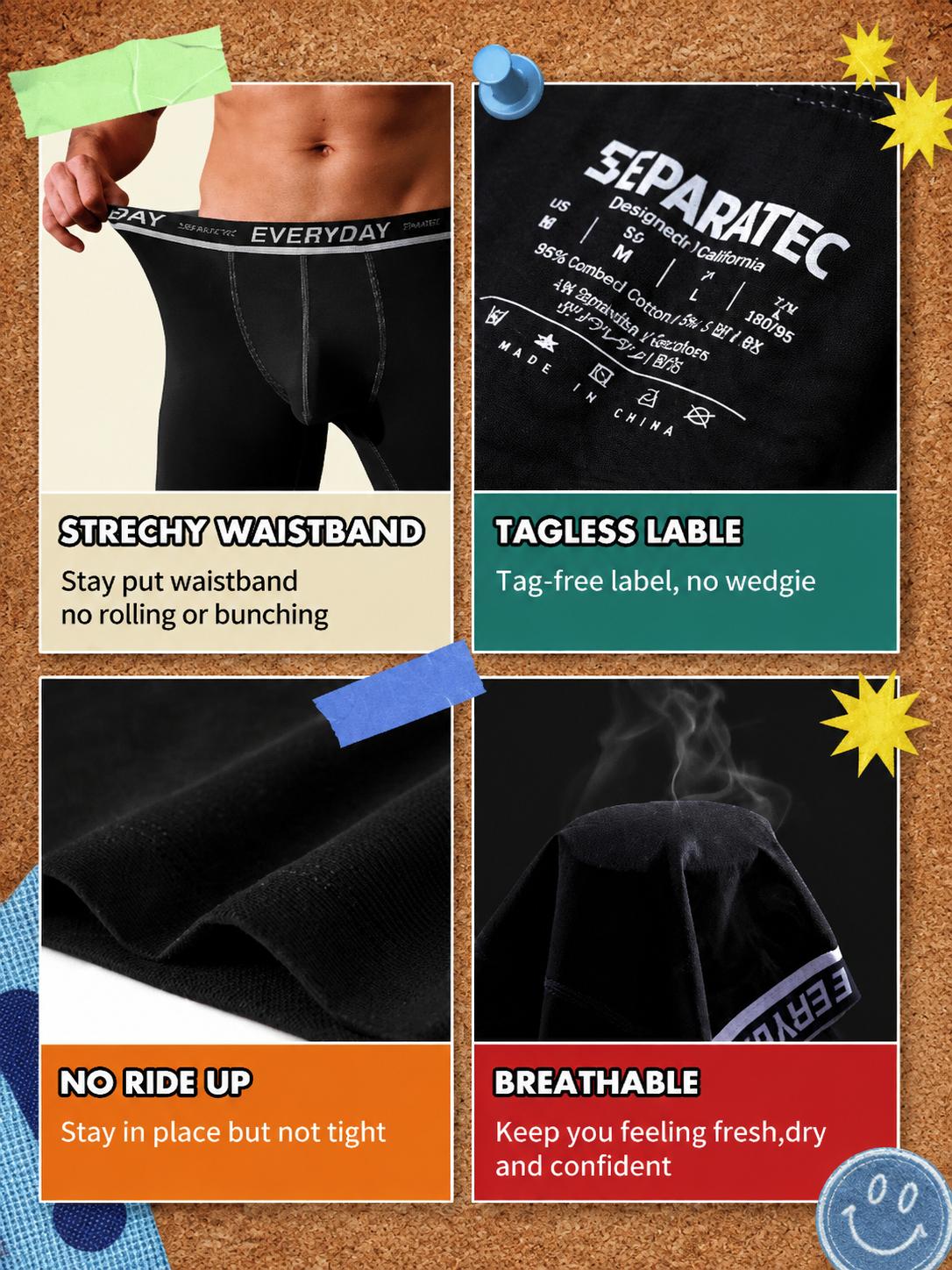 Separatec Men's Dual Pouch Boxer Briefs, Soft Plain Cotton Spandex Underwear, Breathable & Anti-Chafe, 6.5"/2.5" Long Leg for Activewear, 3/7 Pack, Menswear, Sportswear, Fabric, Elastic, Natural, Basic, Simple, Athletic, Halloween, Cotton Underwear