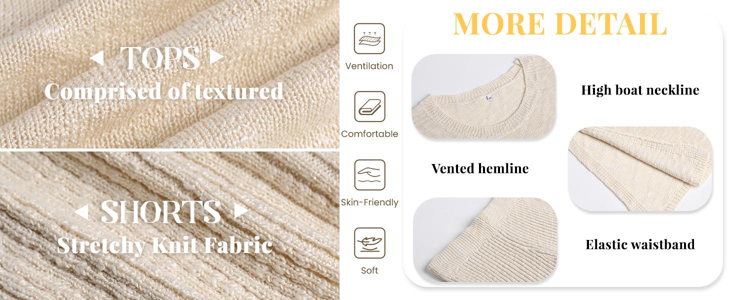 UANEO SummerVibes Women's  2 Piece Outfits Summer Knit Sweater Set Sleeveless  Tunic  Top Matching Shorts Trendy Beach Vacation Sets