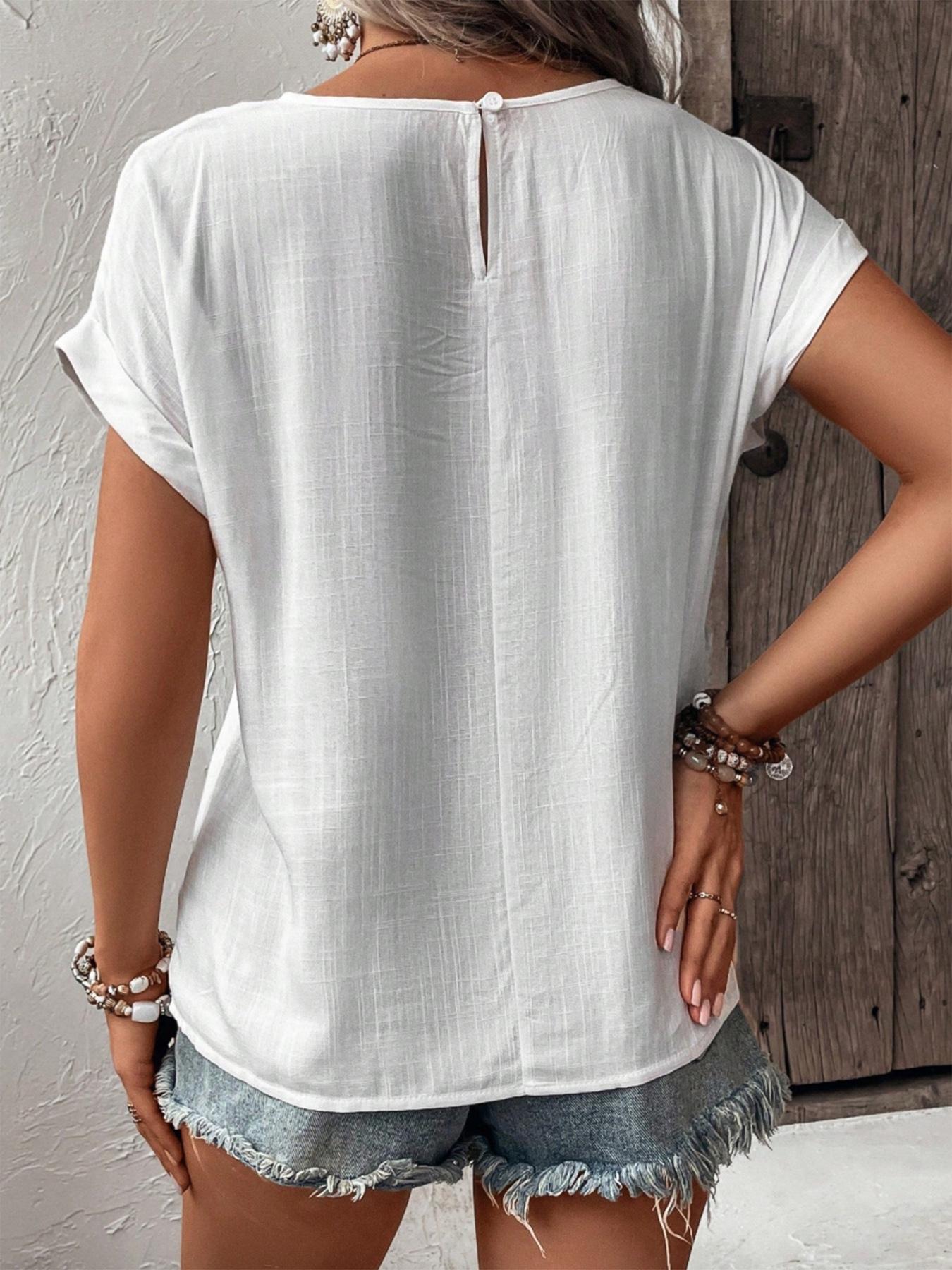 Women's Casual Lace Trim Loose Fit Batwing Sleeve Blouse Shirts, Comfortable Top for Daily Wear at Home or Outdoors