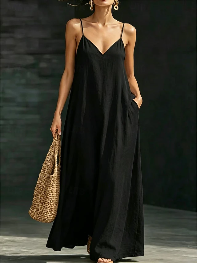 Women's Tropical Maxi Dress | Sleeveless V-Neck Loose Casual Vacation Dress
