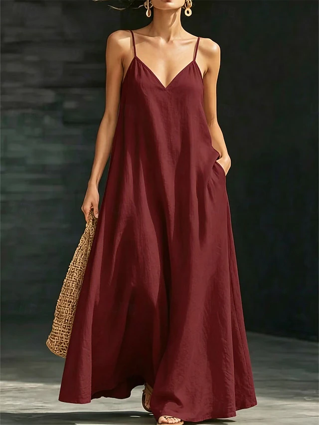 Women's Tropical Maxi Dress | Sleeveless V-Neck Loose Casual Vacation Dress