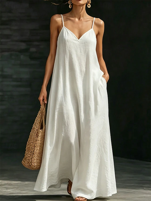 Women's Tropical Maxi Dress | Sleeveless V-Neck Loose Casual Vacation Dress