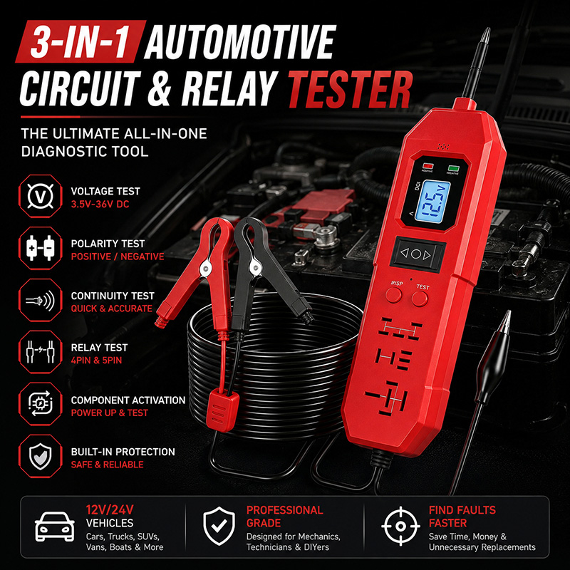 🚗3-in-1 Automotive Power Circuit Probe & Relay Tester – 12v/24v Electrical Diagnostic Tool
