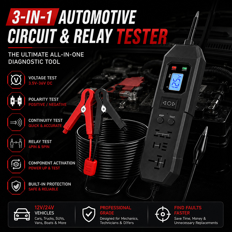 🚗3-in-1 Automotive Power Circuit Probe & Relay Tester – 12v/24v Electrical Diagnostic Tool