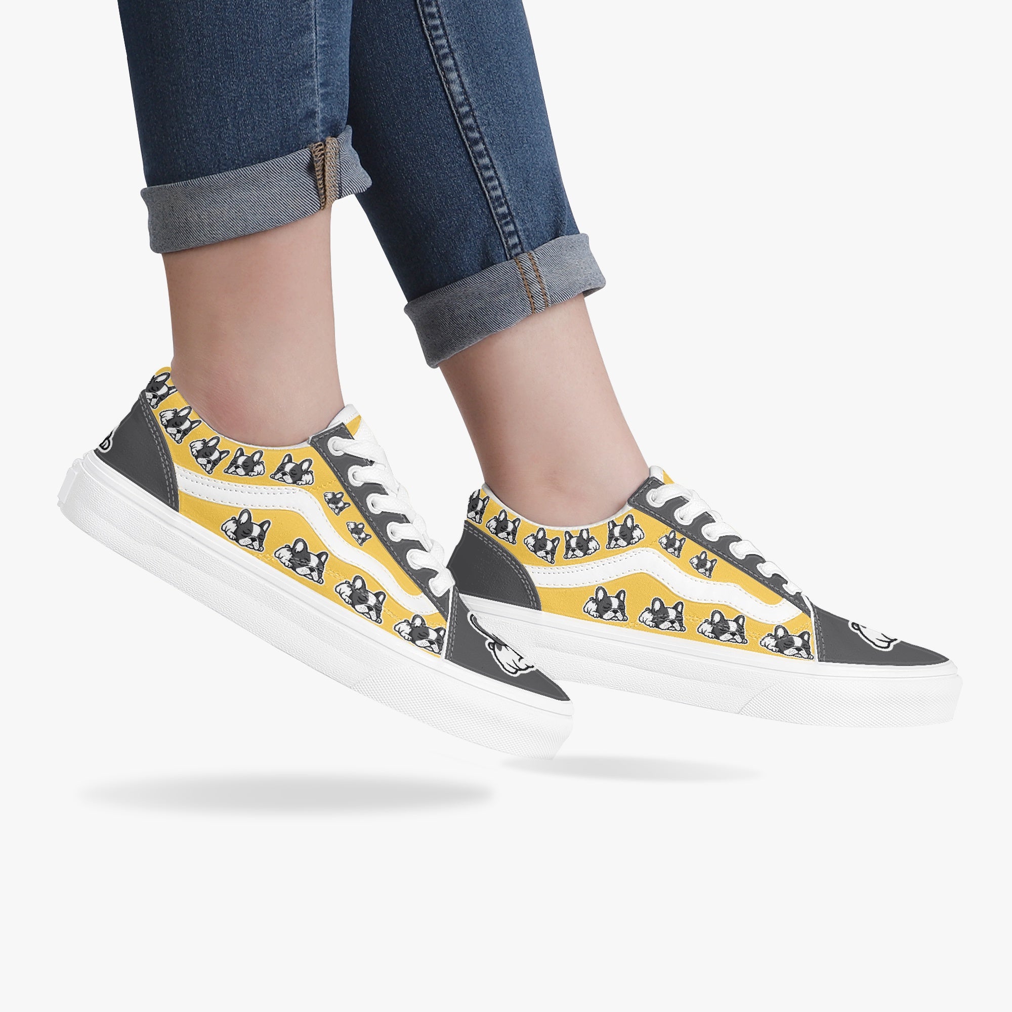 French Bulldog Trendy Canvas Sneakers for Frenchie Enthusiasts-fadou