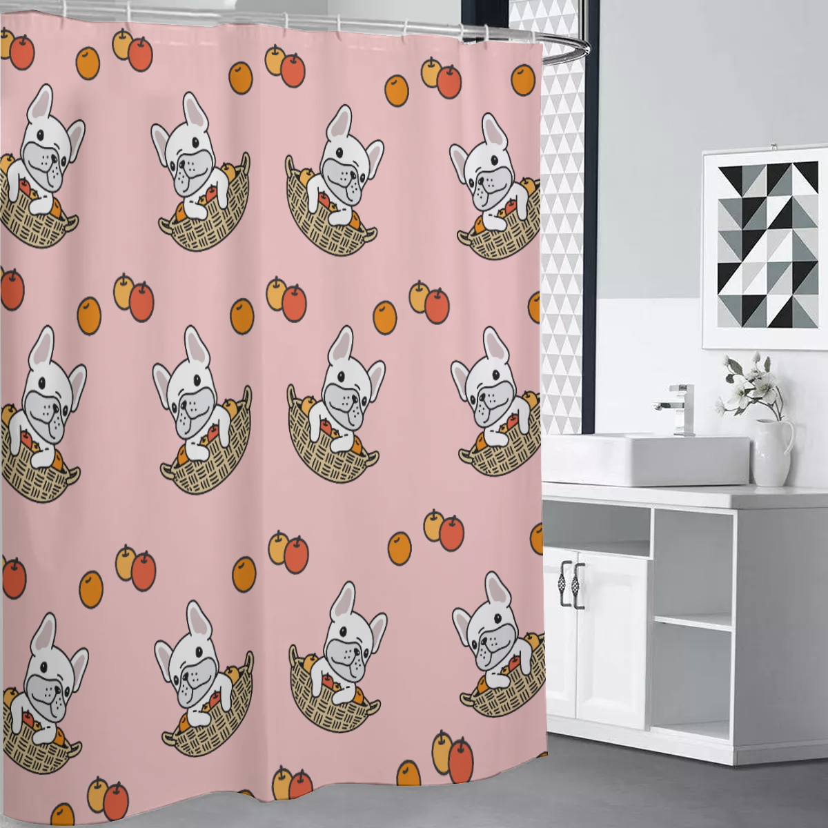COOPER French Bulldog Bathroom Curtain for Dog Park Days-fadou