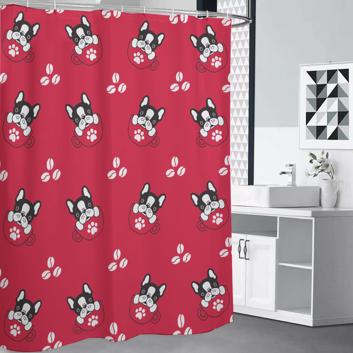 HENRY French Bulldog Bathroom Curtain for Dog Moms & Dads-fadou
