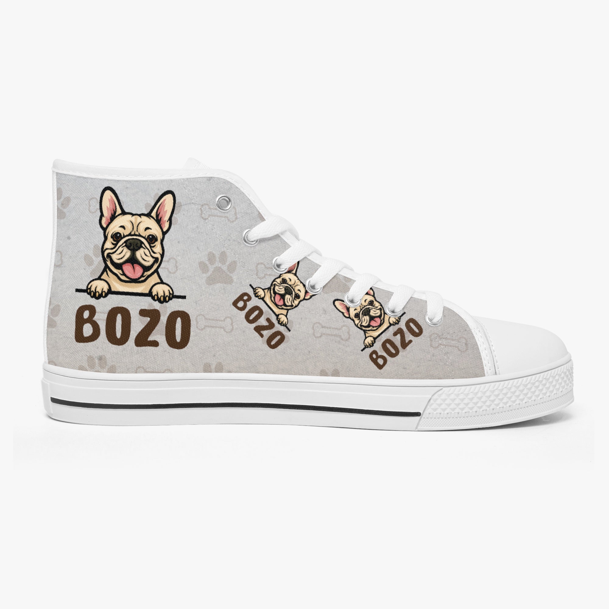 Denim Personalized High-Top Shoes for Frenchie Enthusiasts-fadou