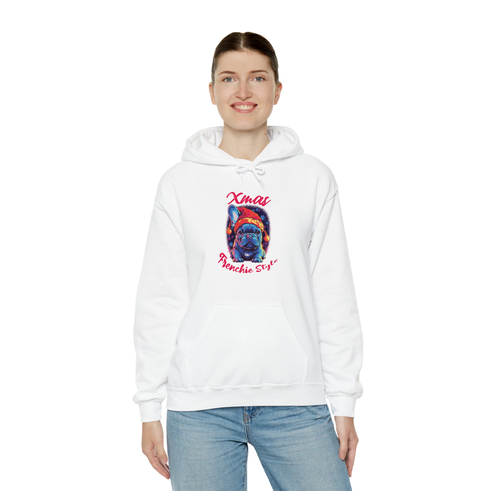 Xmas French Bulldog Fleece Hoodie for Outdoor Adventures-fadou