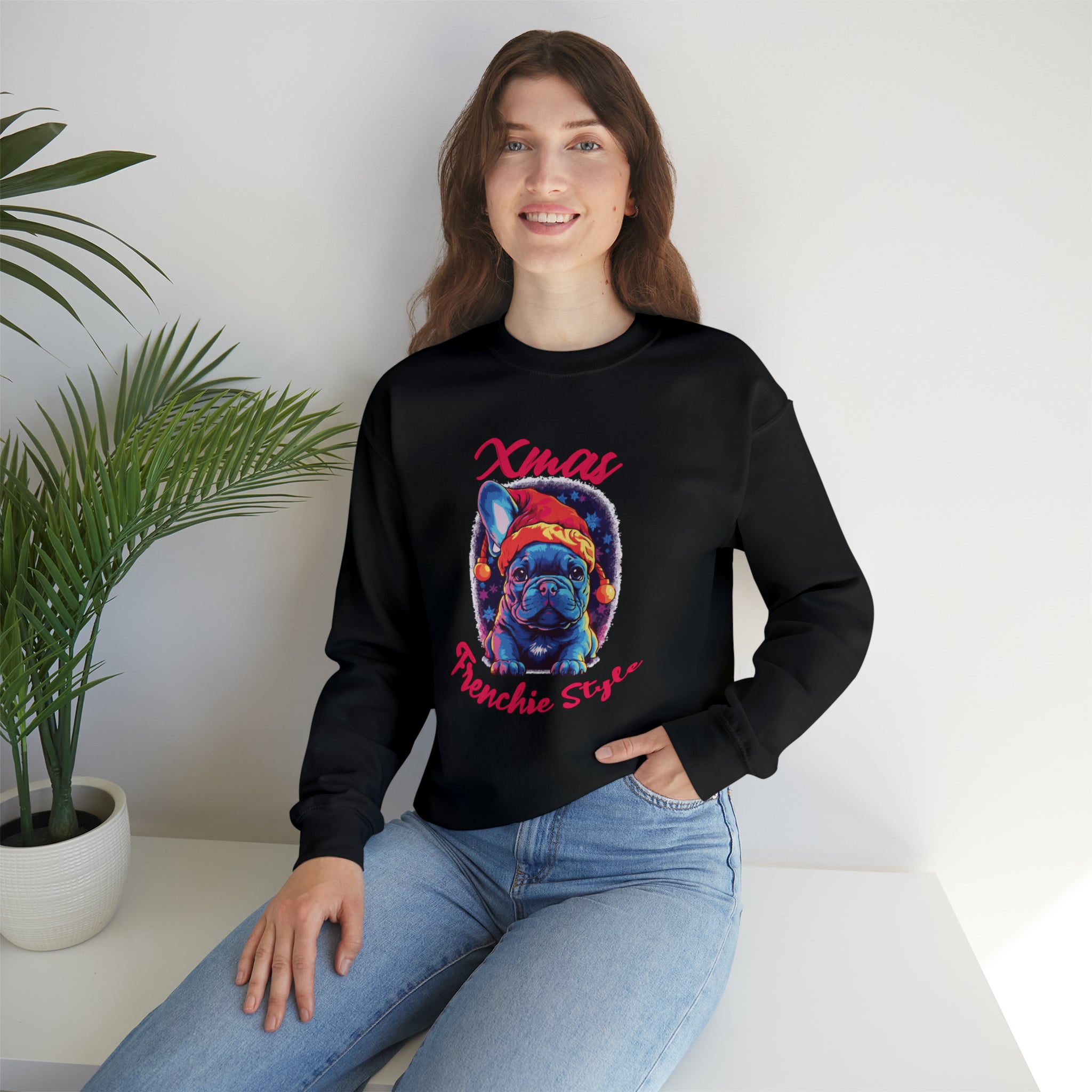 Xmas French Bulldog Cotton Sweatshirt for Everyday Wear-fadou