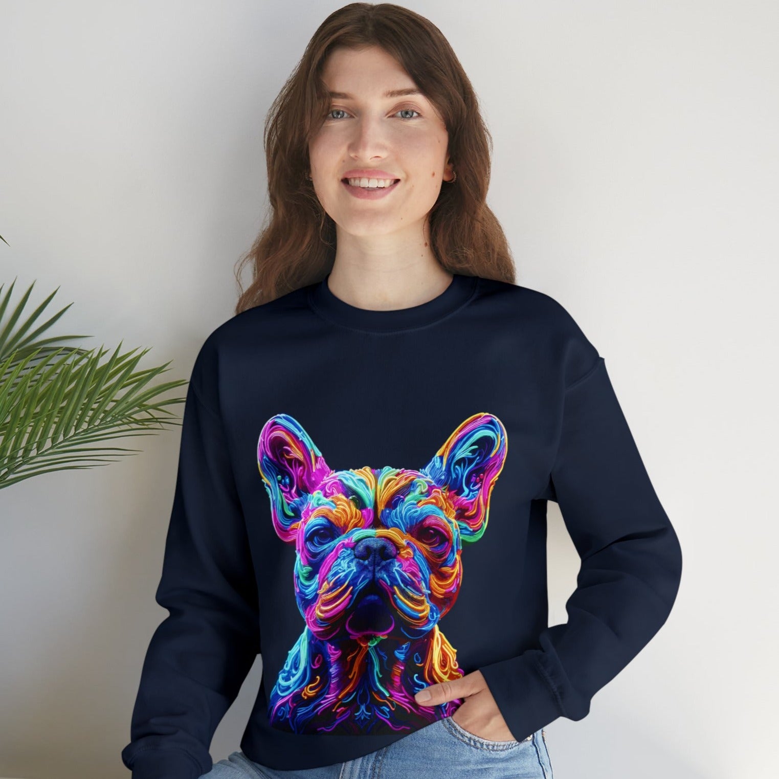 Neon French Bulldog Fleece Hoodie for Frenchie Enthusiasts-fadou