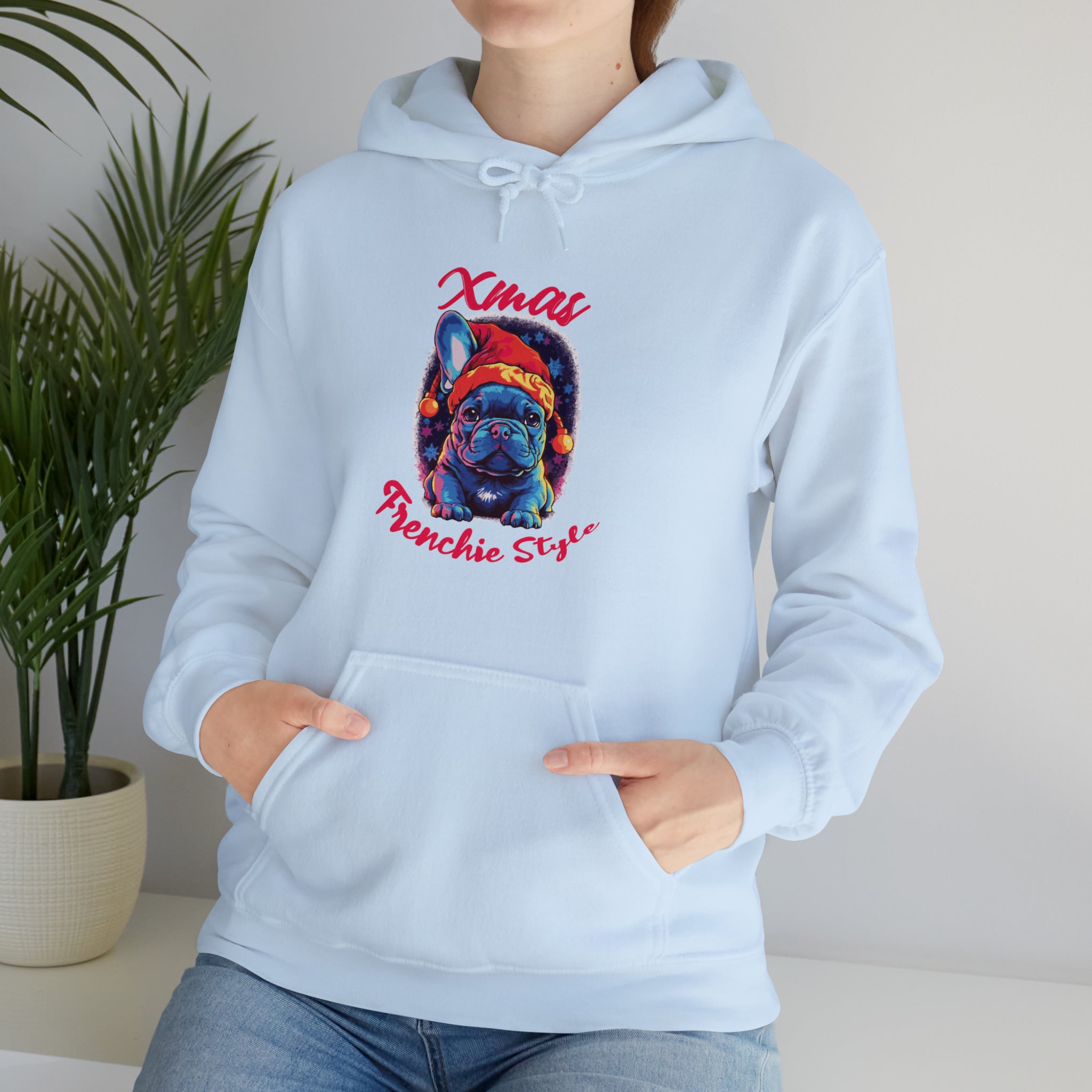 Xmas French Bulldog Fleece Hoodie for Outdoor Adventures-fadou