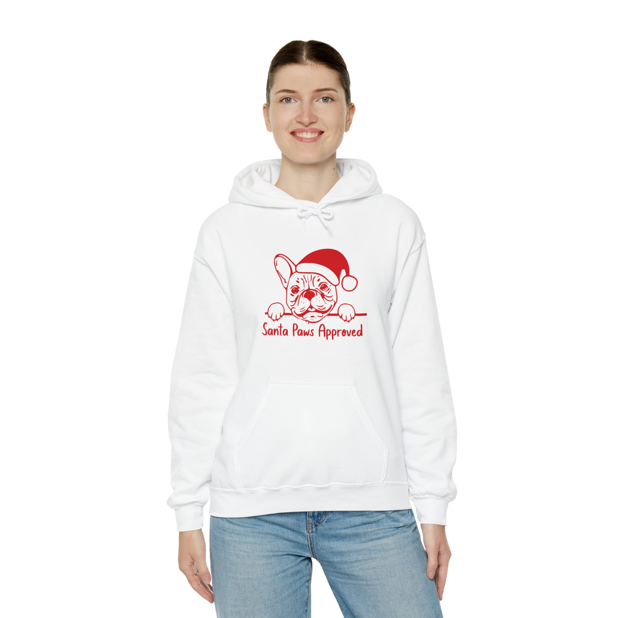 Santa French Bulldog Fleece Hoodie for Frenchie Enthusiasts-fadou