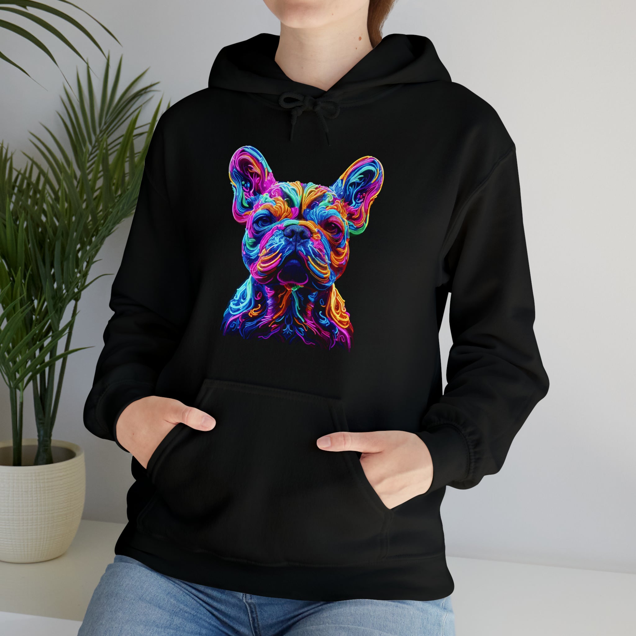 Neon French Bulldog Dog Mom Hoodie for Frenchie Enthusiasts-fadou