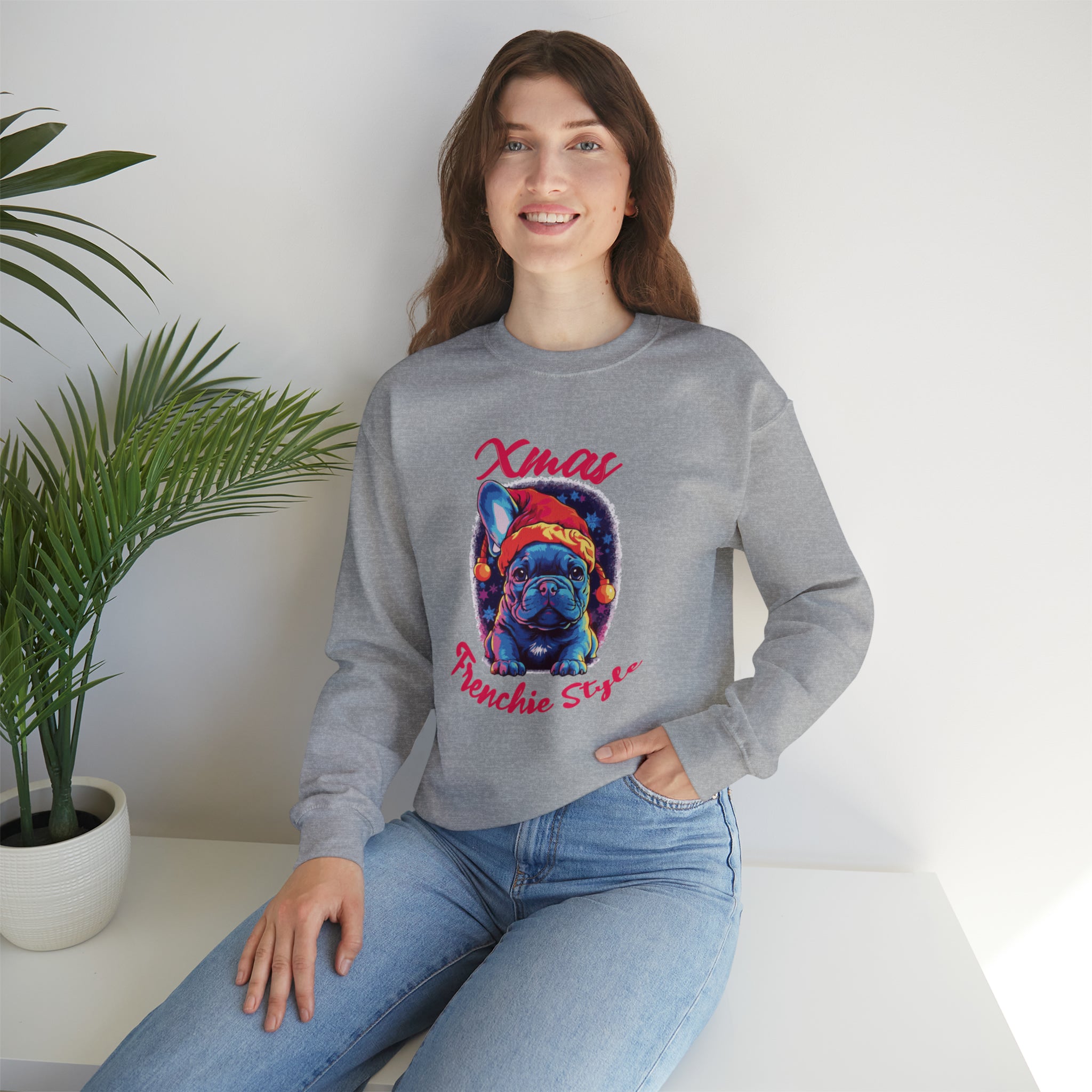 Xmas French Bulldog Cotton Sweatshirt for Everyday Wear-fadou