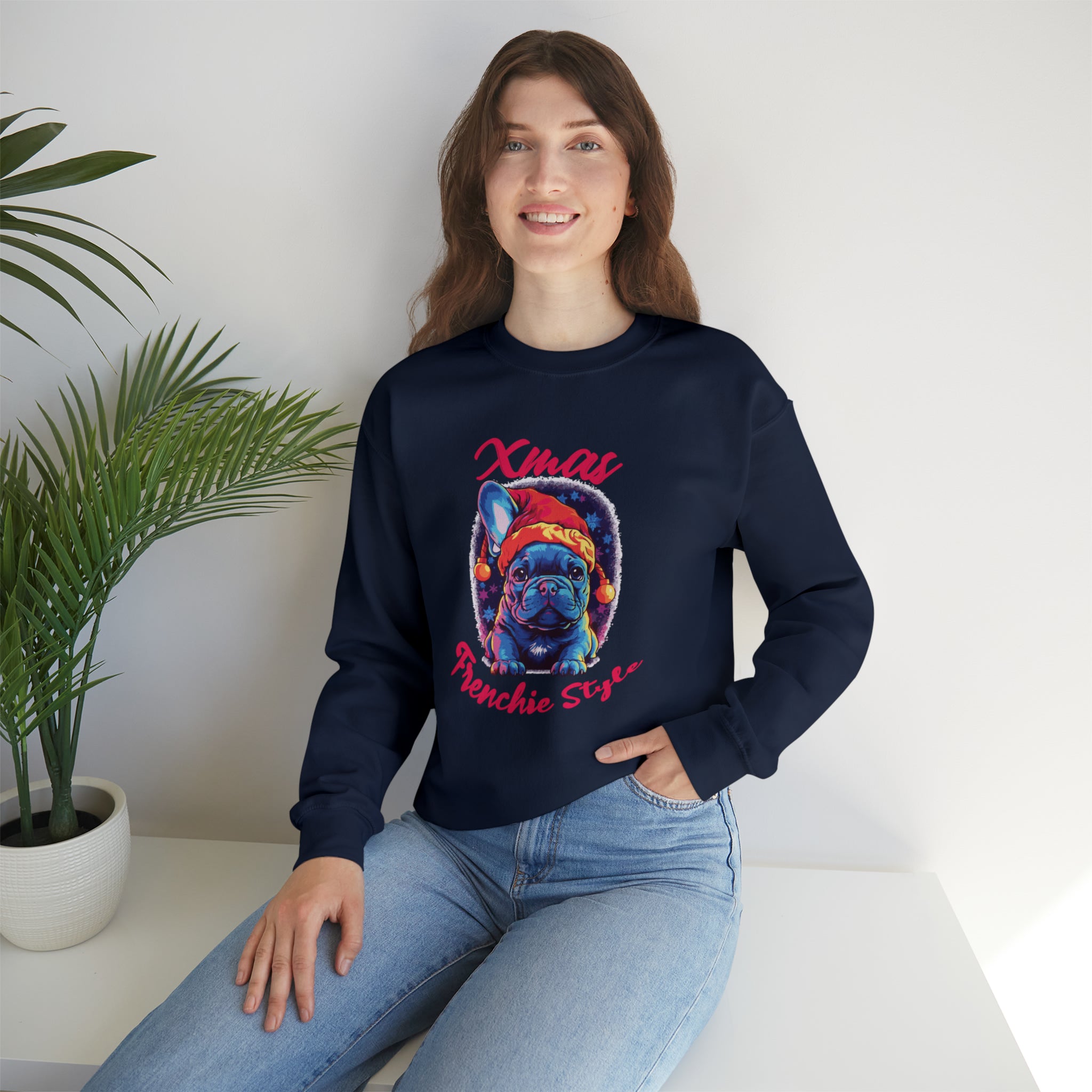 Xmas French Bulldog Cotton Sweatshirt for Everyday Wear-fadou