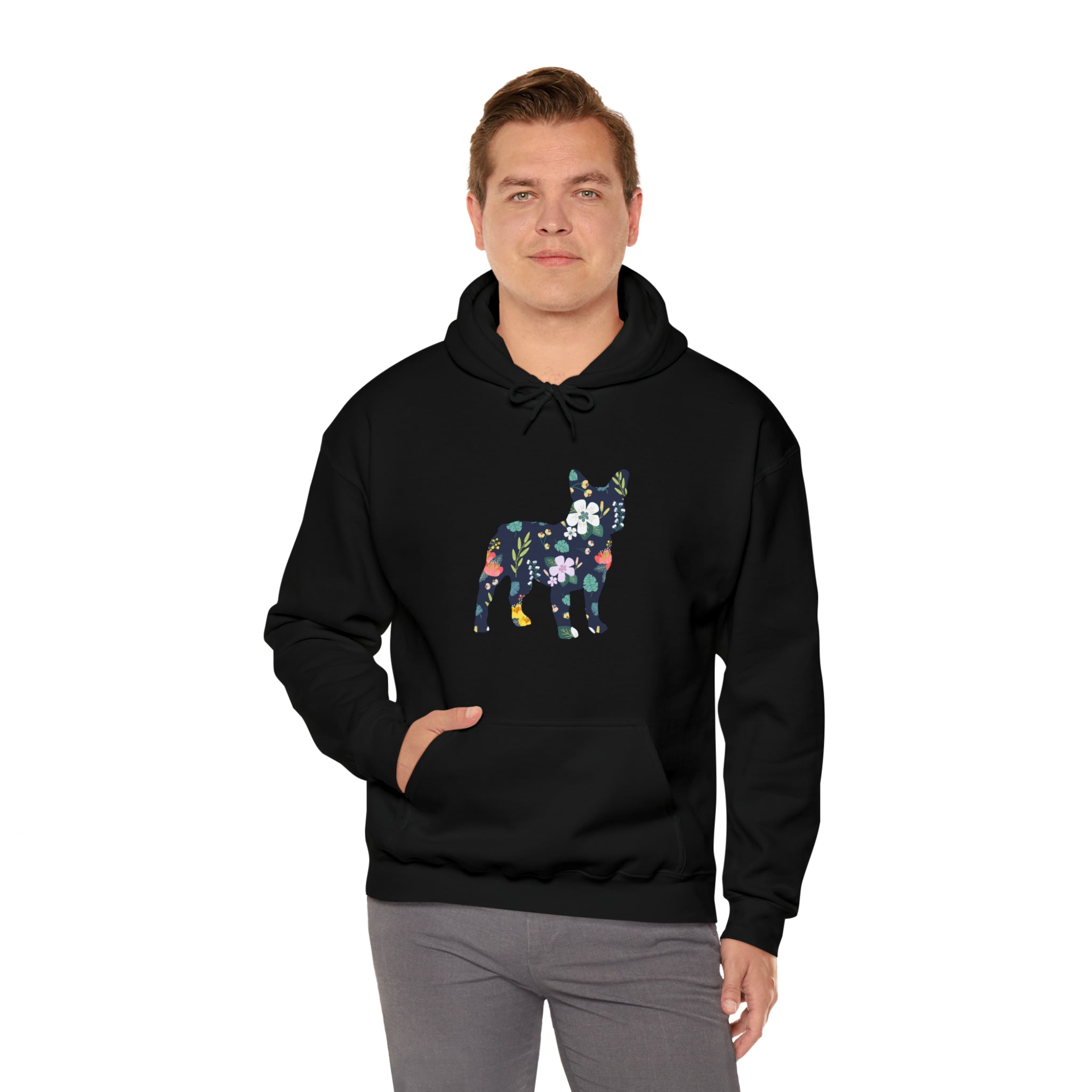 Frenchie Flowers Unisex Hoodie for Daily Walks and Play-fadou