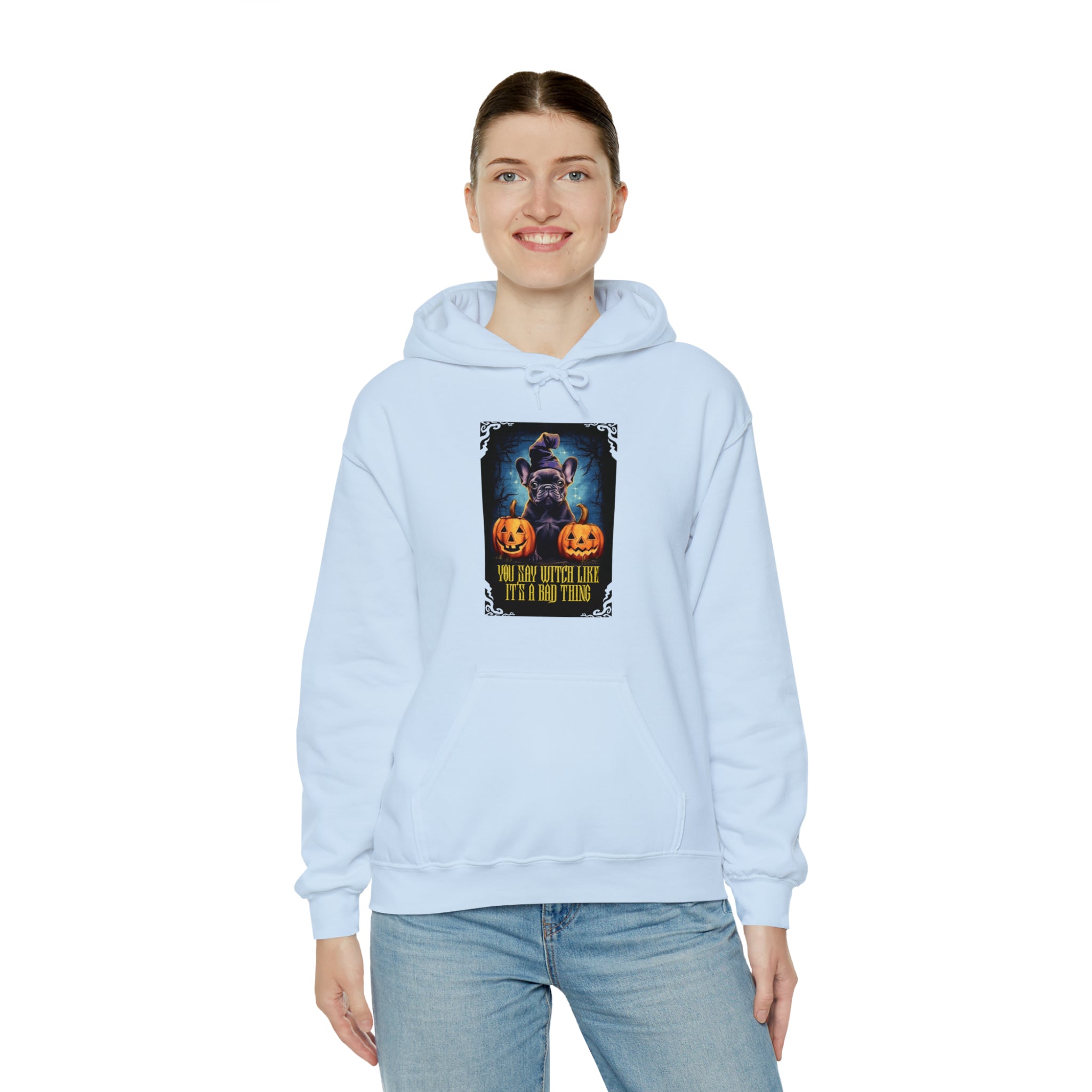 Witch Halloween Cotton Sweatshirt for Frenchie Enthusiasts-fadou