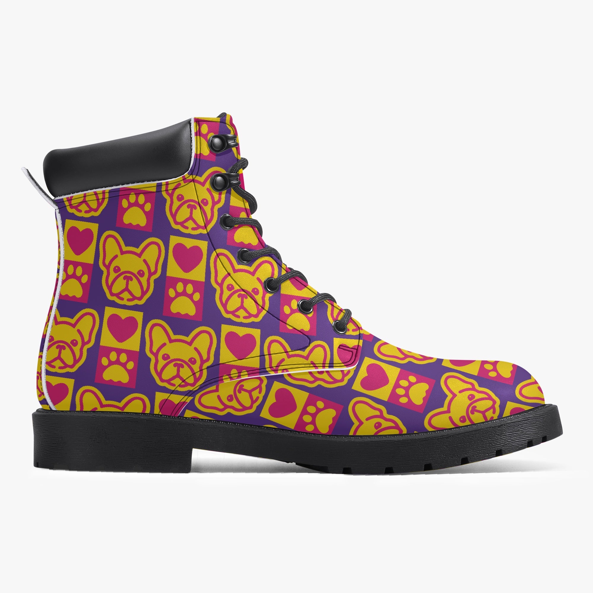 French Bulldog Casual Leather Boots for Frenchie Enthusiasts-fadou