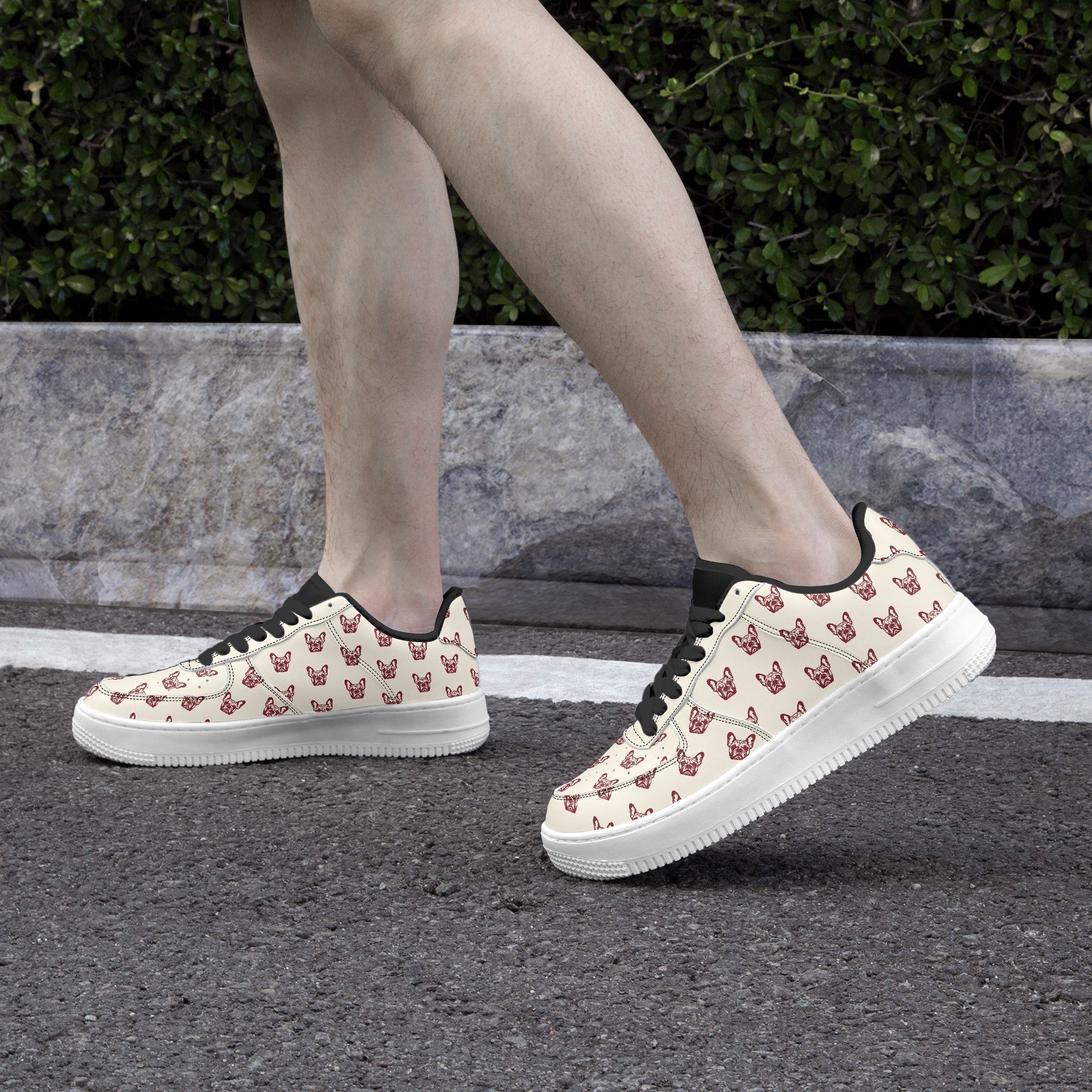 French Bulldog Leather Classic Sneakers for Dog Park Days-fadou