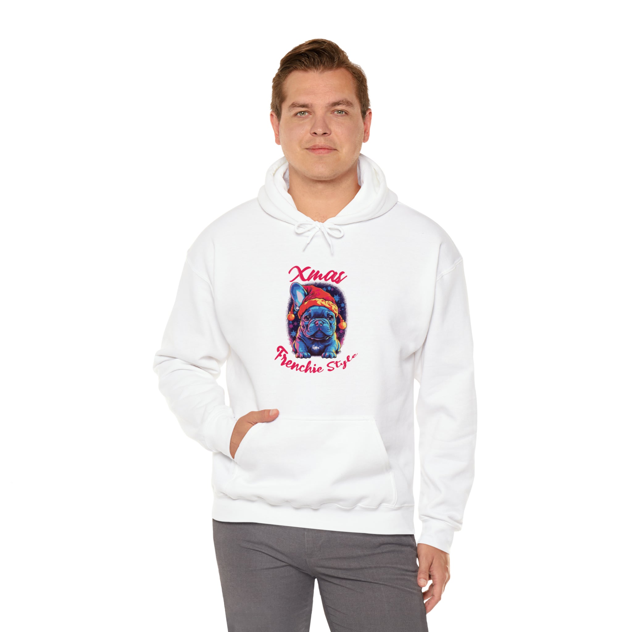 Xmas French Bulldog Fleece Hoodie for Outdoor Adventures-fadou