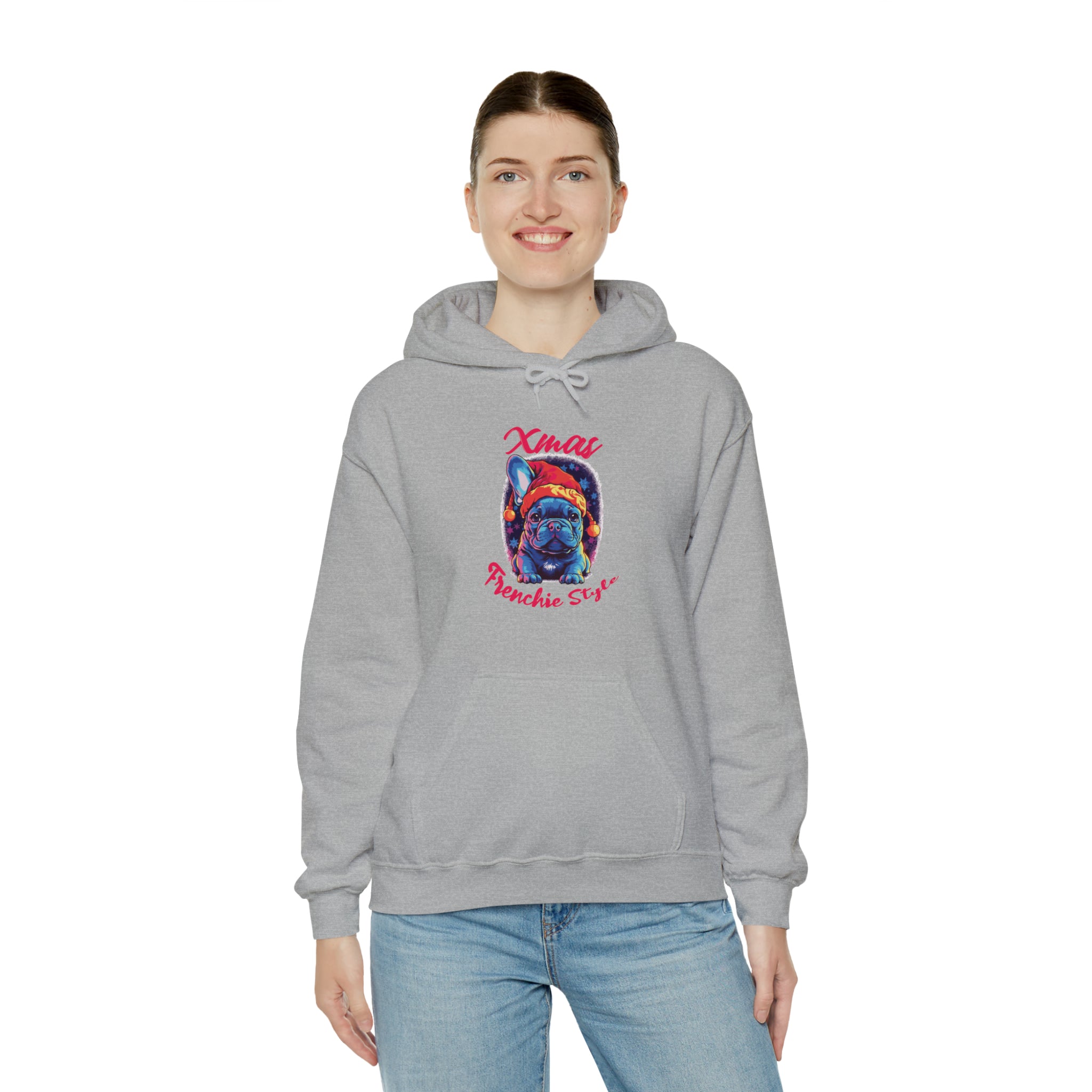 Xmas French Bulldog Fleece Hoodie for Outdoor Adventures-fadou