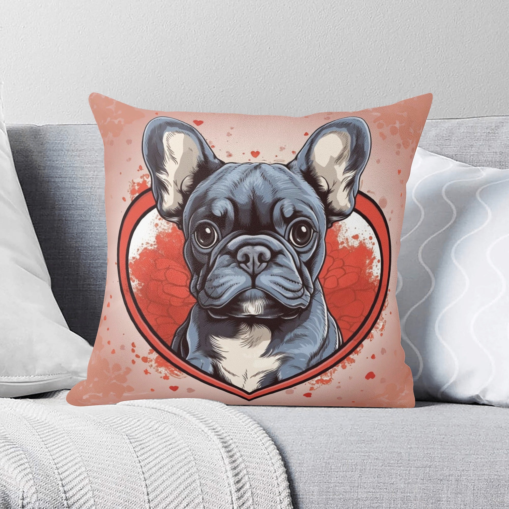 Frenchie Love -double Side Printing Pillow Cover for Everyday Wear-fadou