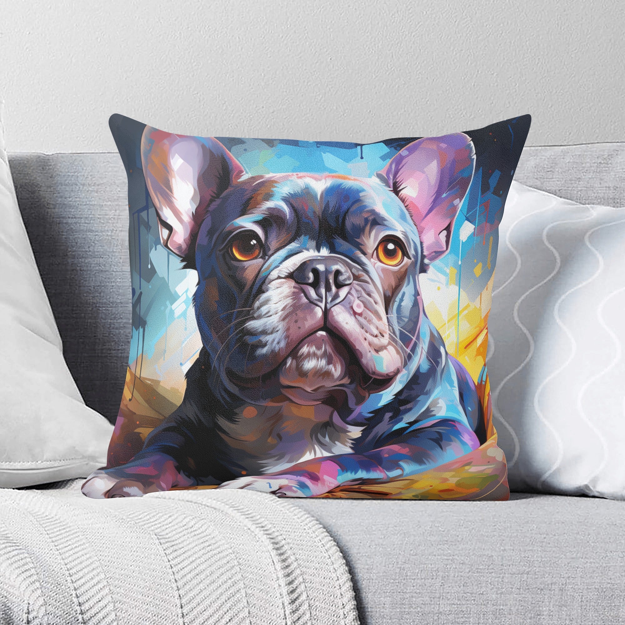 Vibrant French Bulldog Throw Pillow Cover for Everyday Wear-fadou