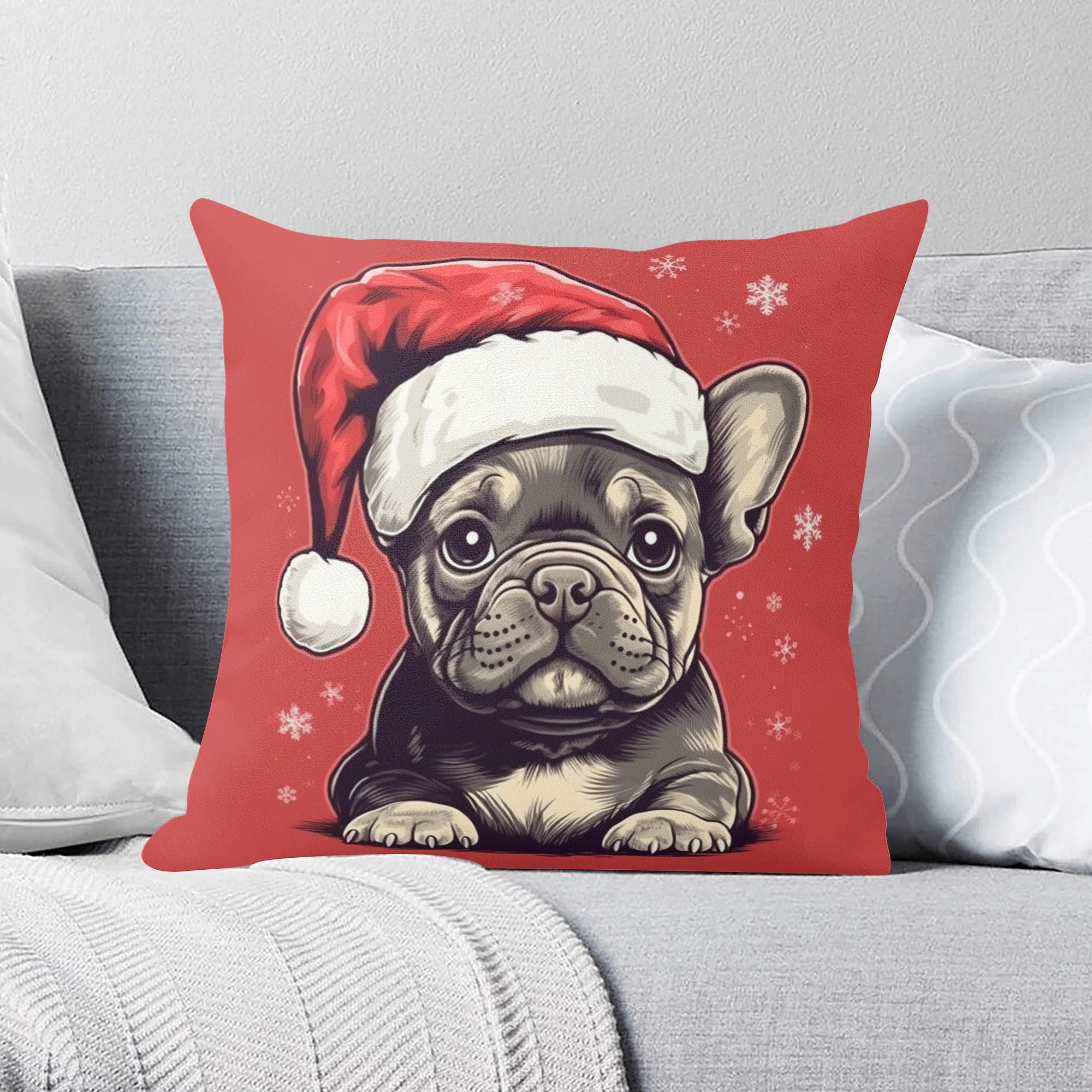 French Bulldog Christmas Accent Cushion for Frenchie Fans-fadou