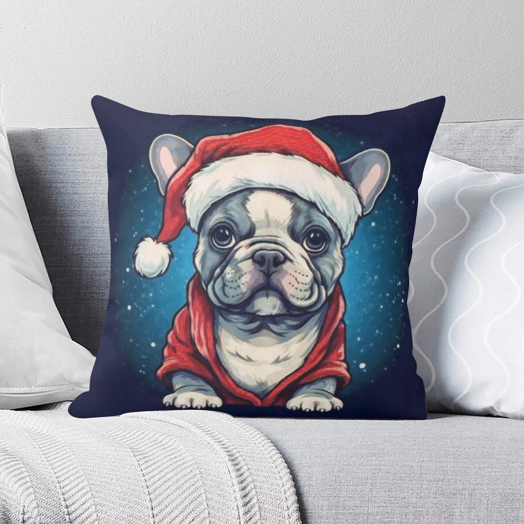 Santa French Bulldog Throw Pillow Cover for Dog Park Days-fadou