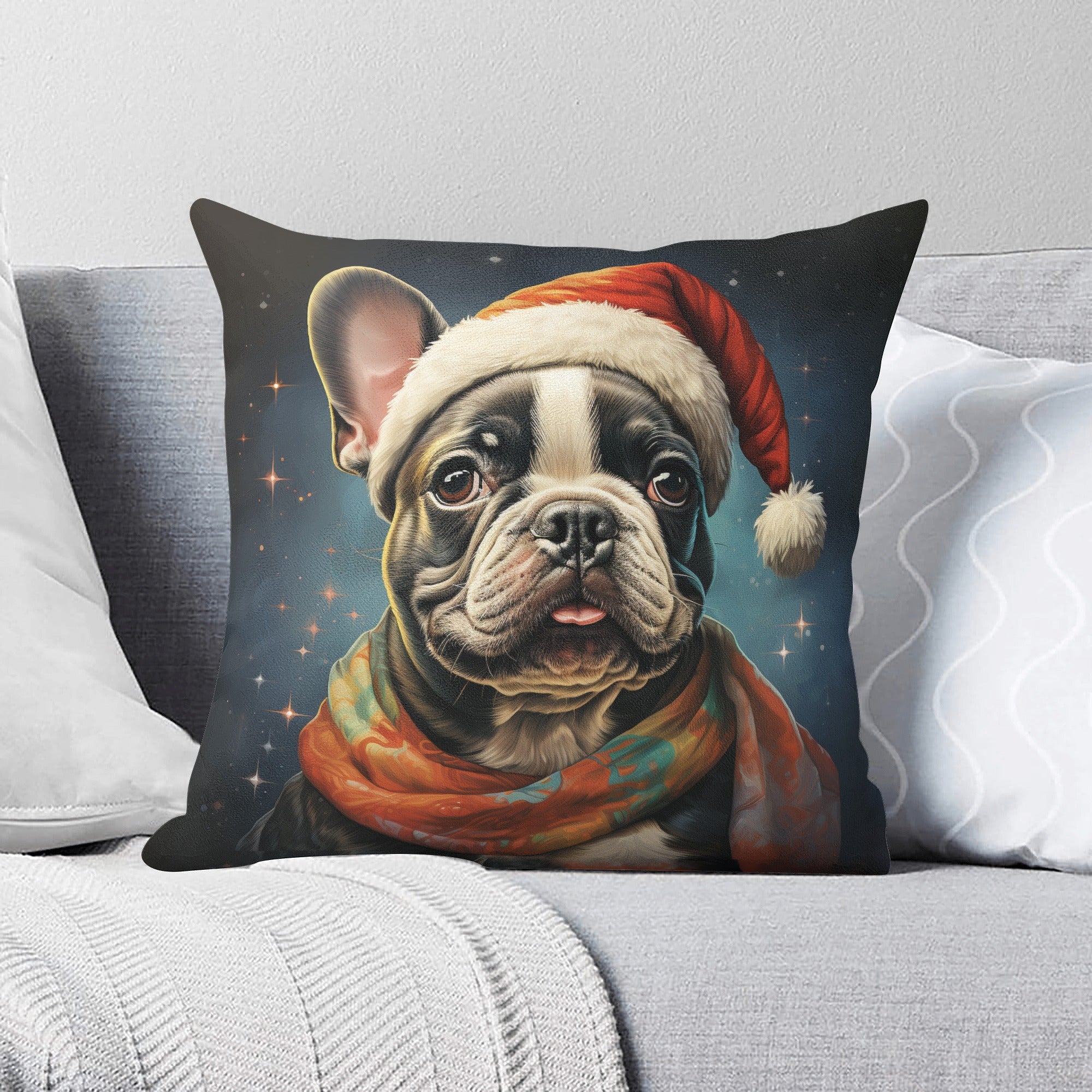Santa French Bulldog Cushion Cover for Frenchie Enthusiasts-fadou
