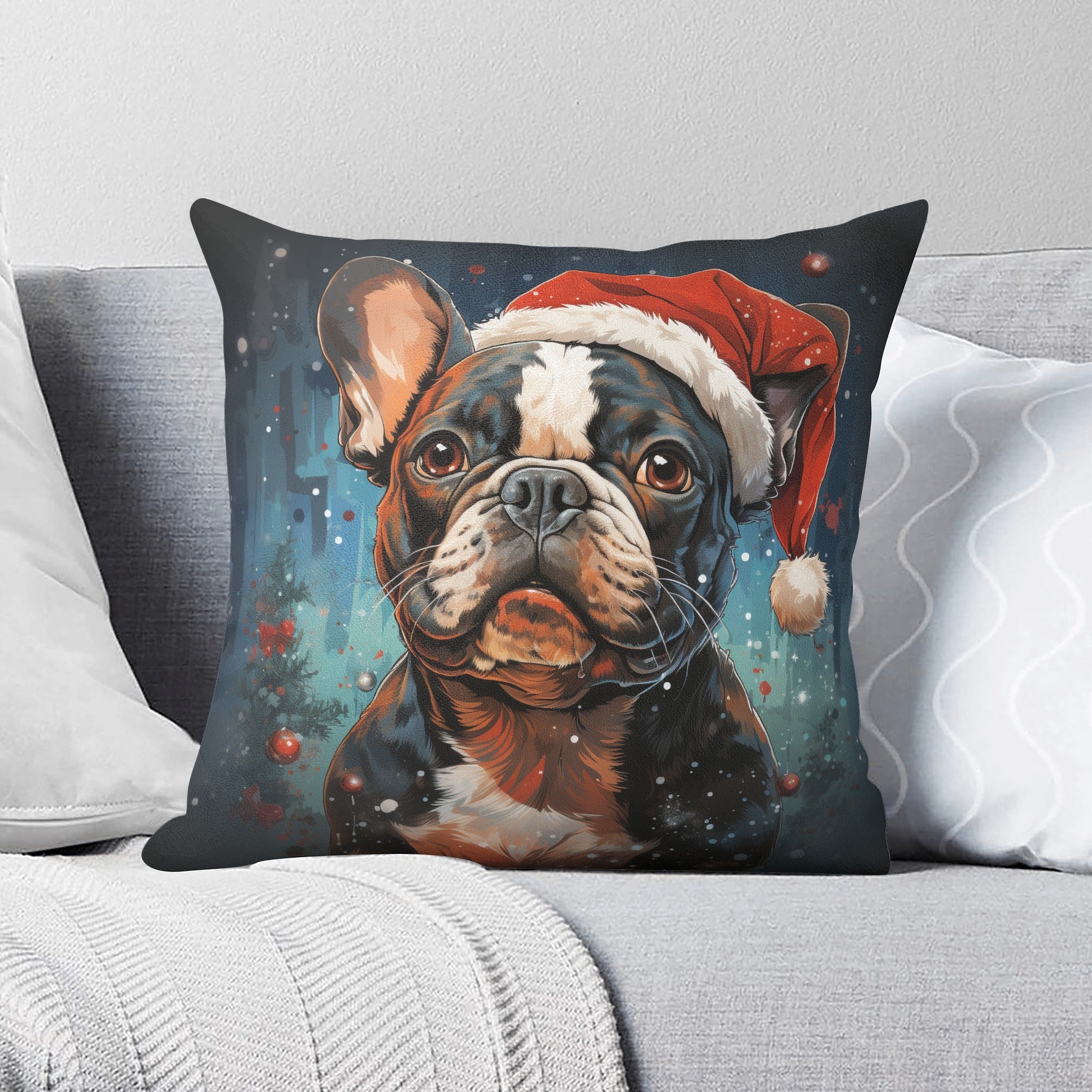 French Bulldog Christmas Accent Cushion for Everyday Wear-fadou