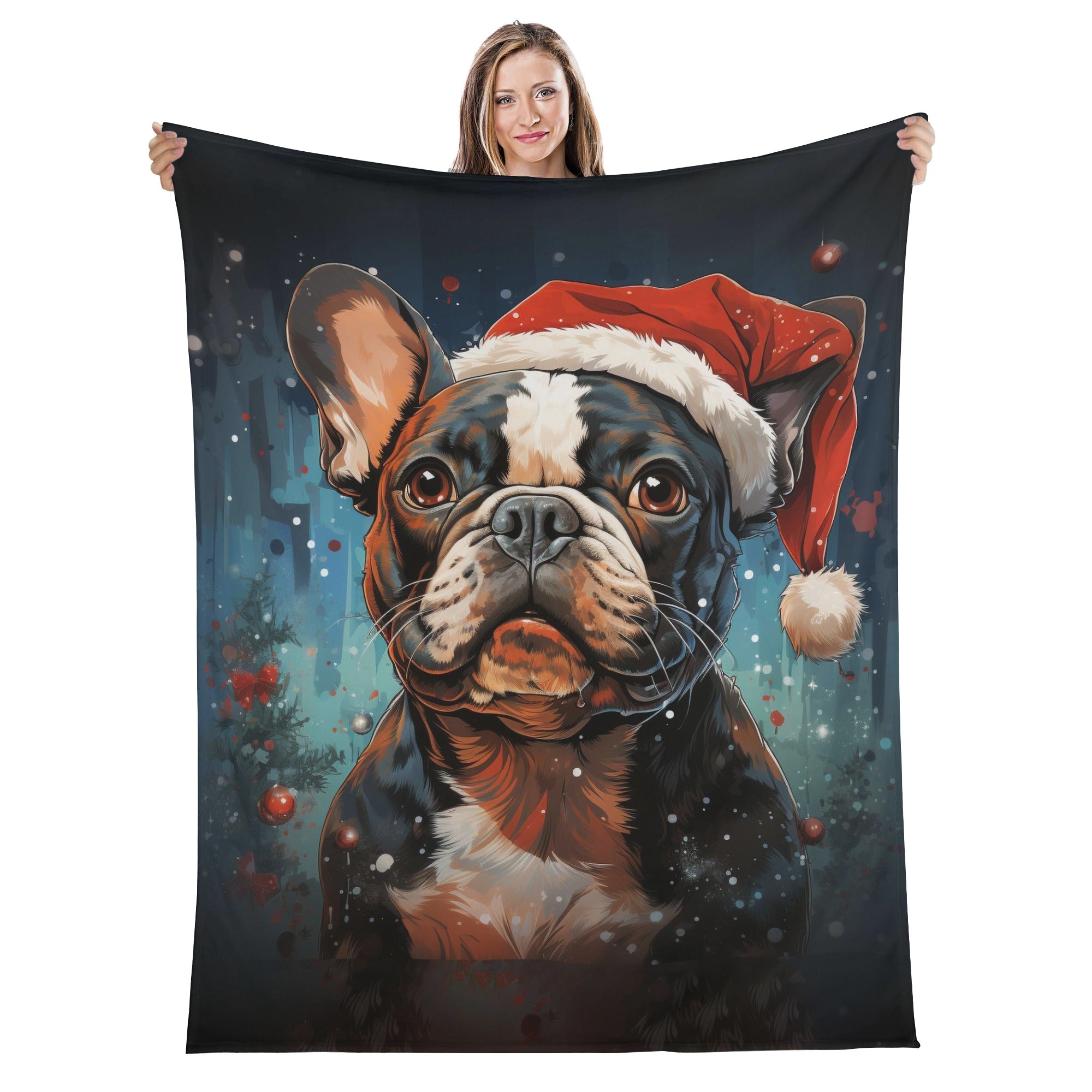 Santa French Bulldog Cozy Plush Blanket for Everyday Wear-fadou