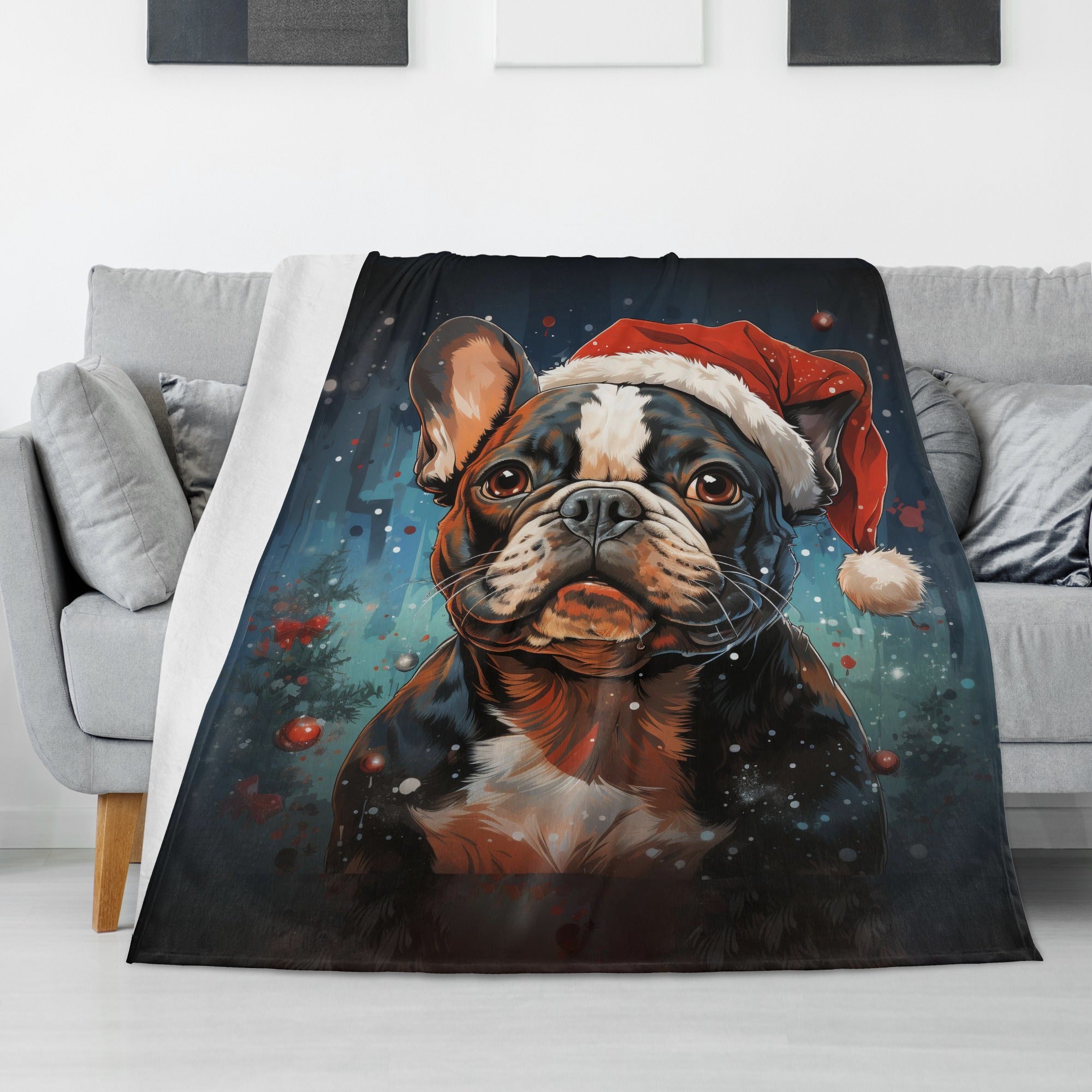 Santa French Bulldog Cozy Plush Blanket for Everyday Wear-fadou