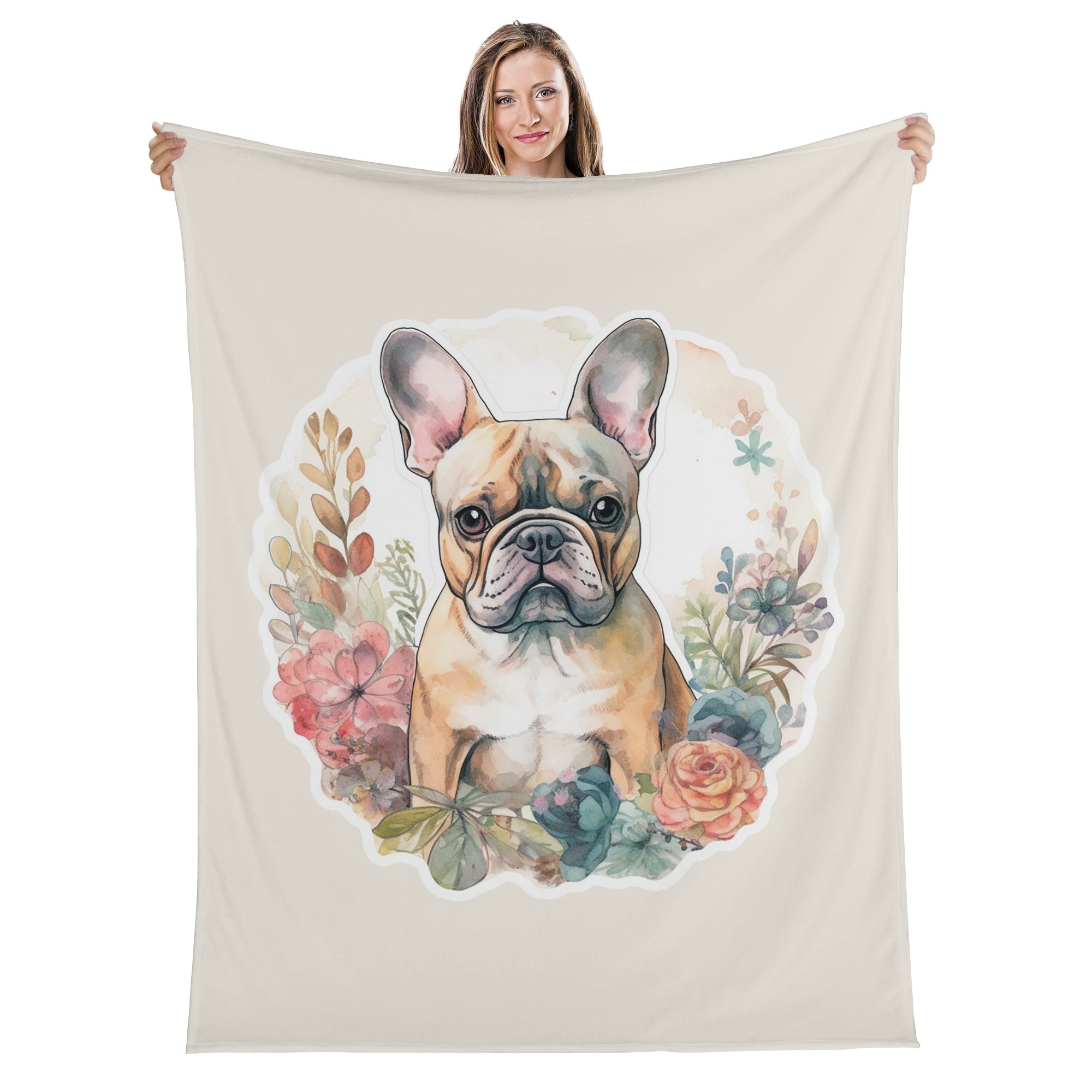 Flowers Frenchie Fleece Throw Blanket for Everyday Wear-fadou
