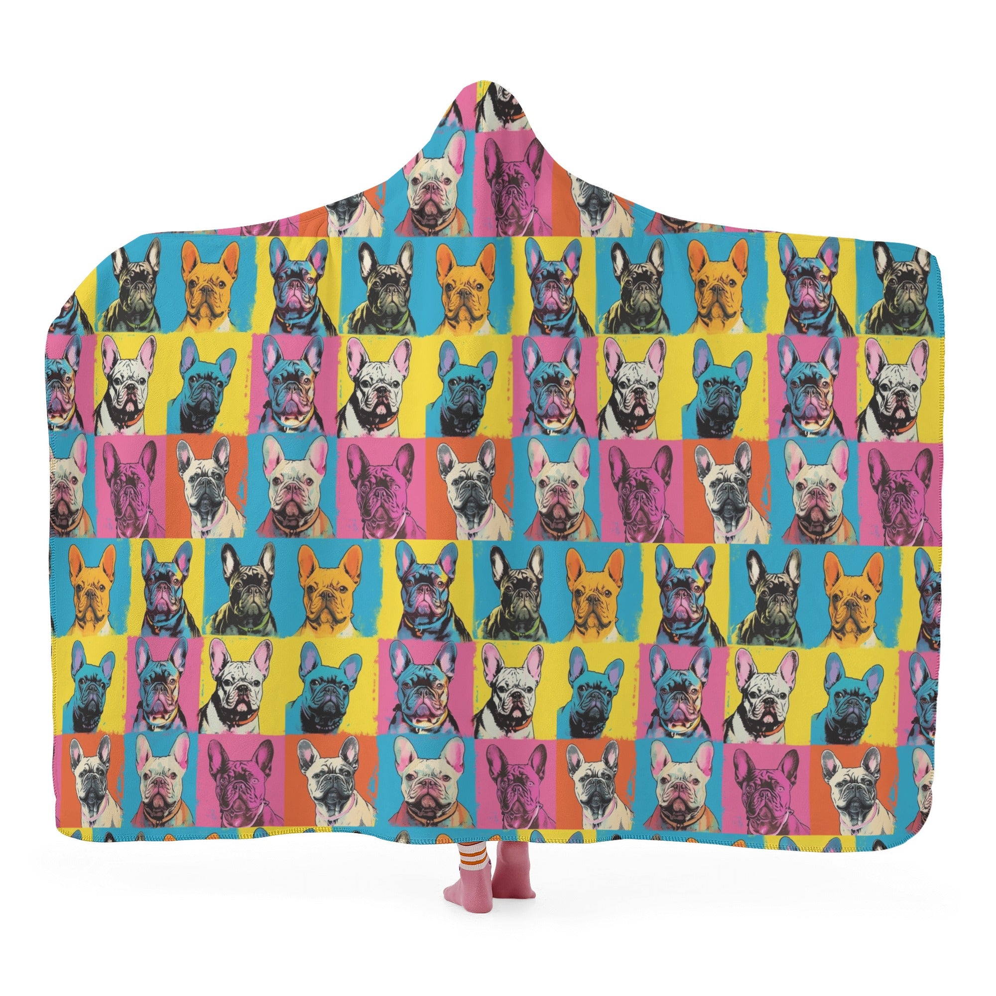 Frenchie Hooded Fleece Throw Blanket for Bulldog Owners-fadou