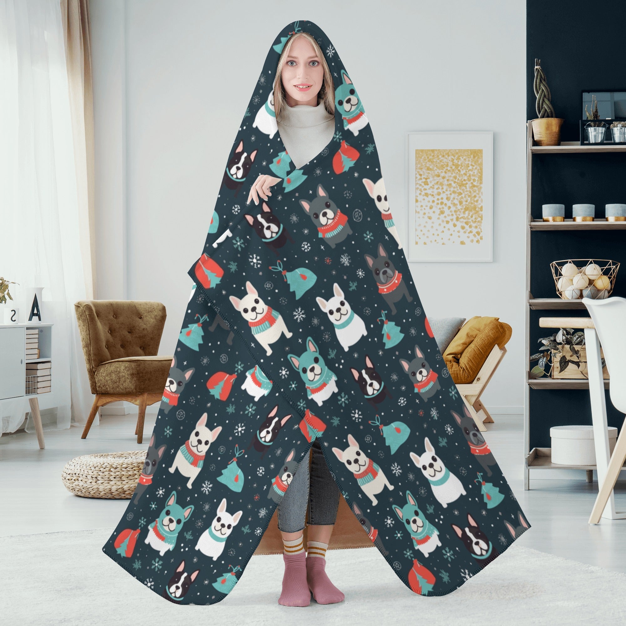 Hooded Christmas Fleece Throw Blanket for Dog Park Days-fadou