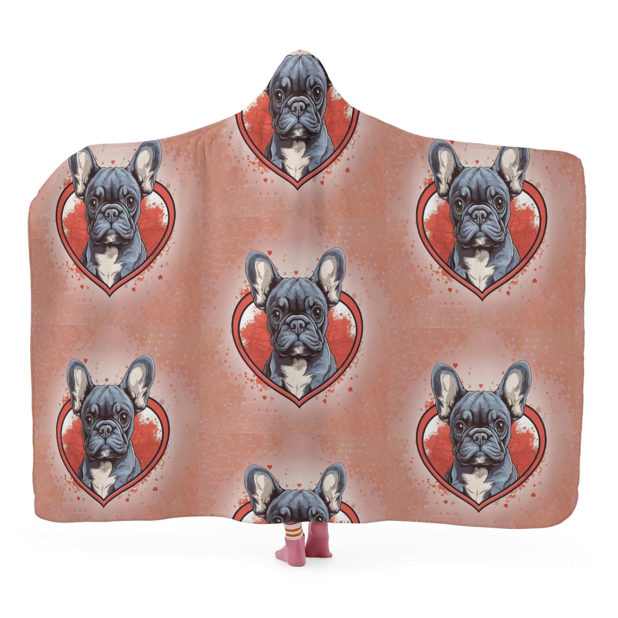 Frenchie Hooded Fleece Throw Blanket for Dog Moms & Dads-fadou