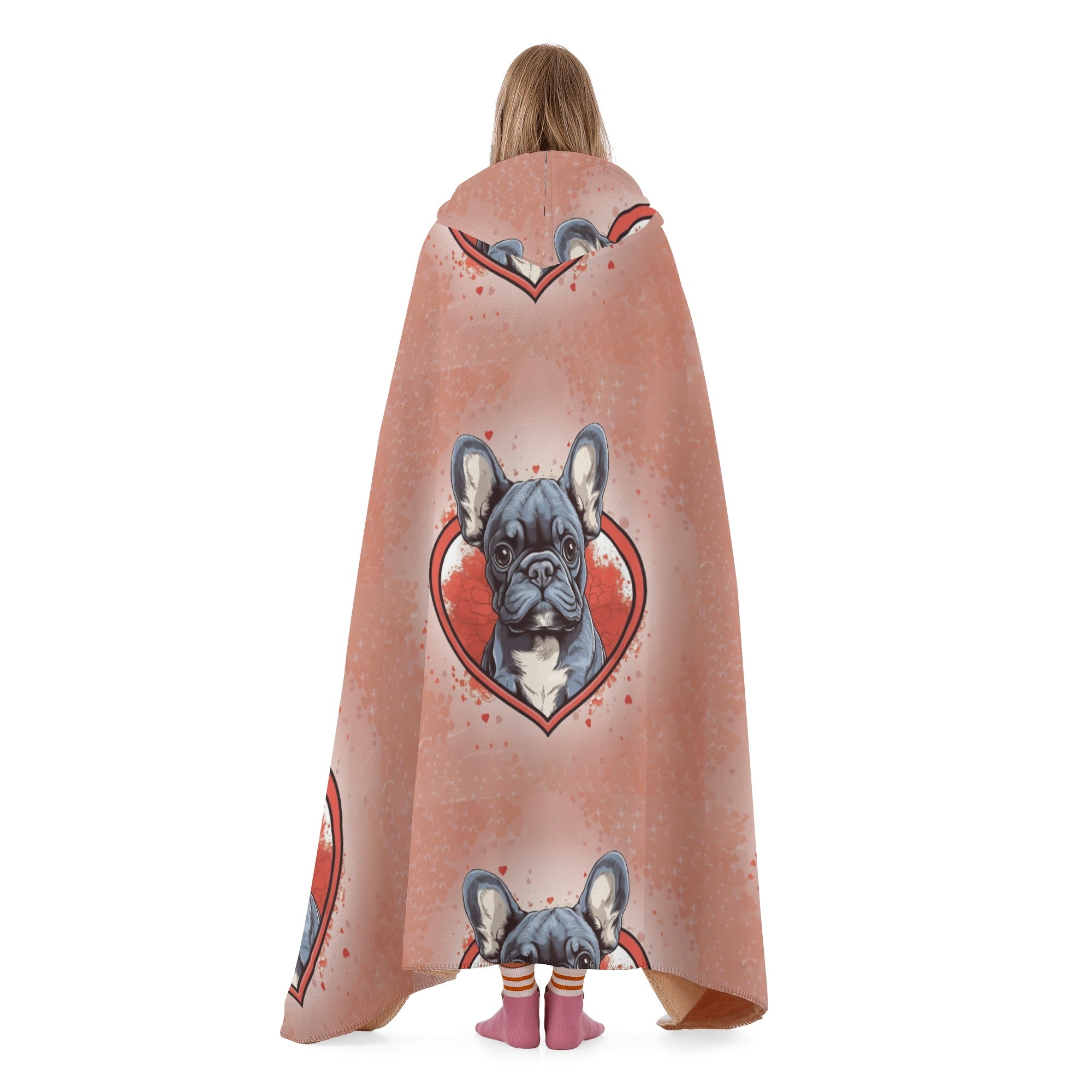Frenchie Hooded Fleece Throw Blanket for Dog Moms & Dads-fadou
