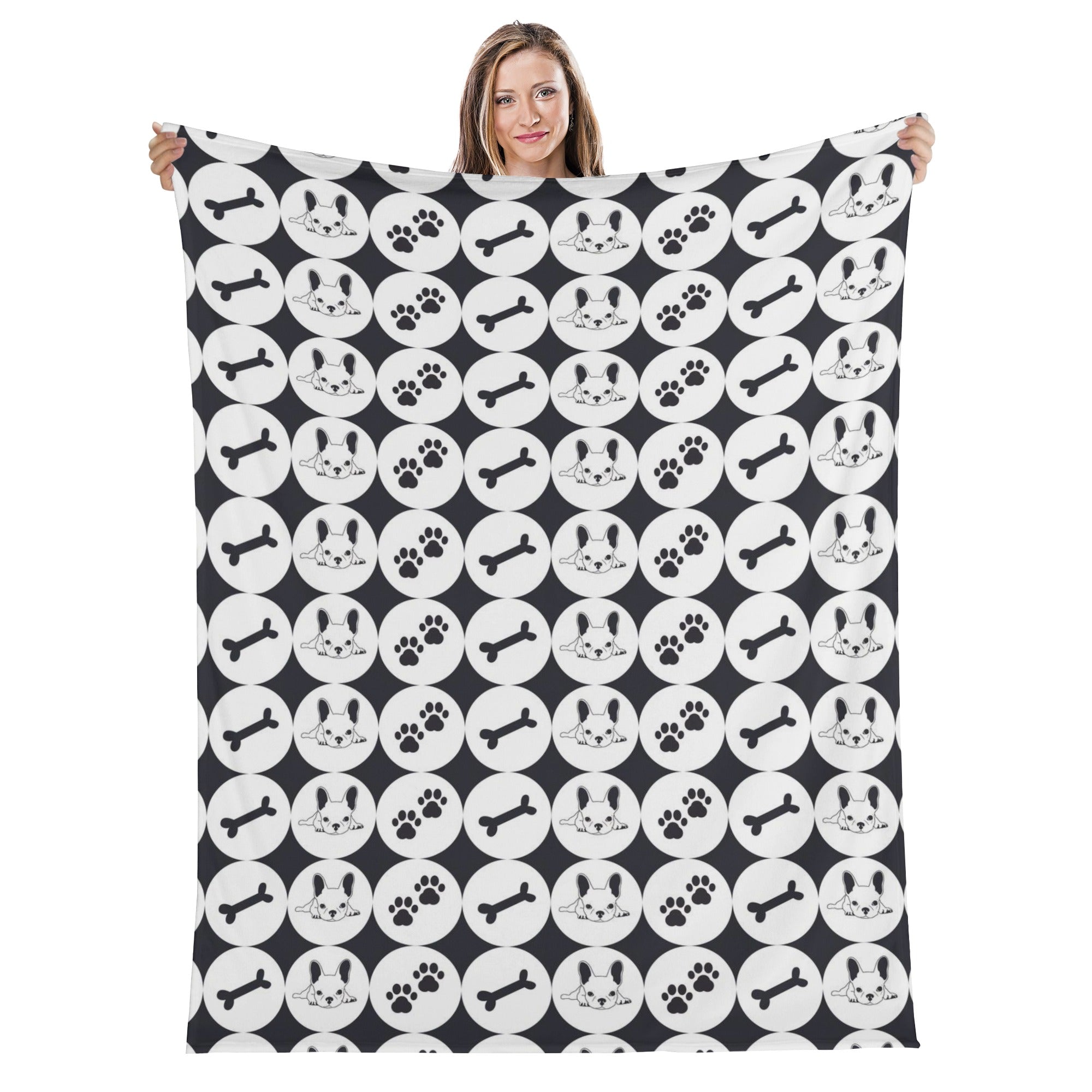Daisy French Bulldog Fleece Throw Blanket for Everyday Wear-fadou