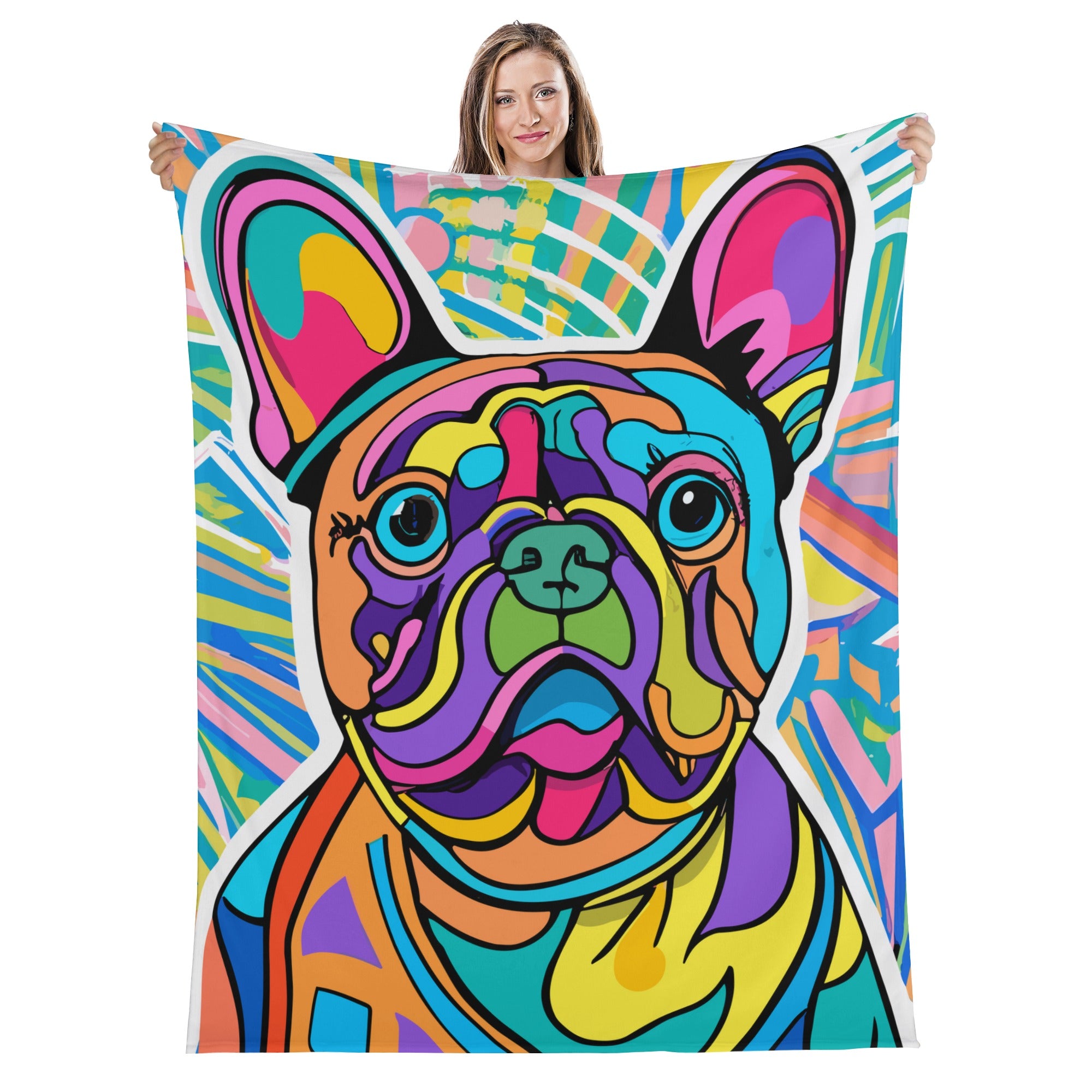 Graffiti Frenchie Cozy Plush Blanket for Bulldog Owners-fadou