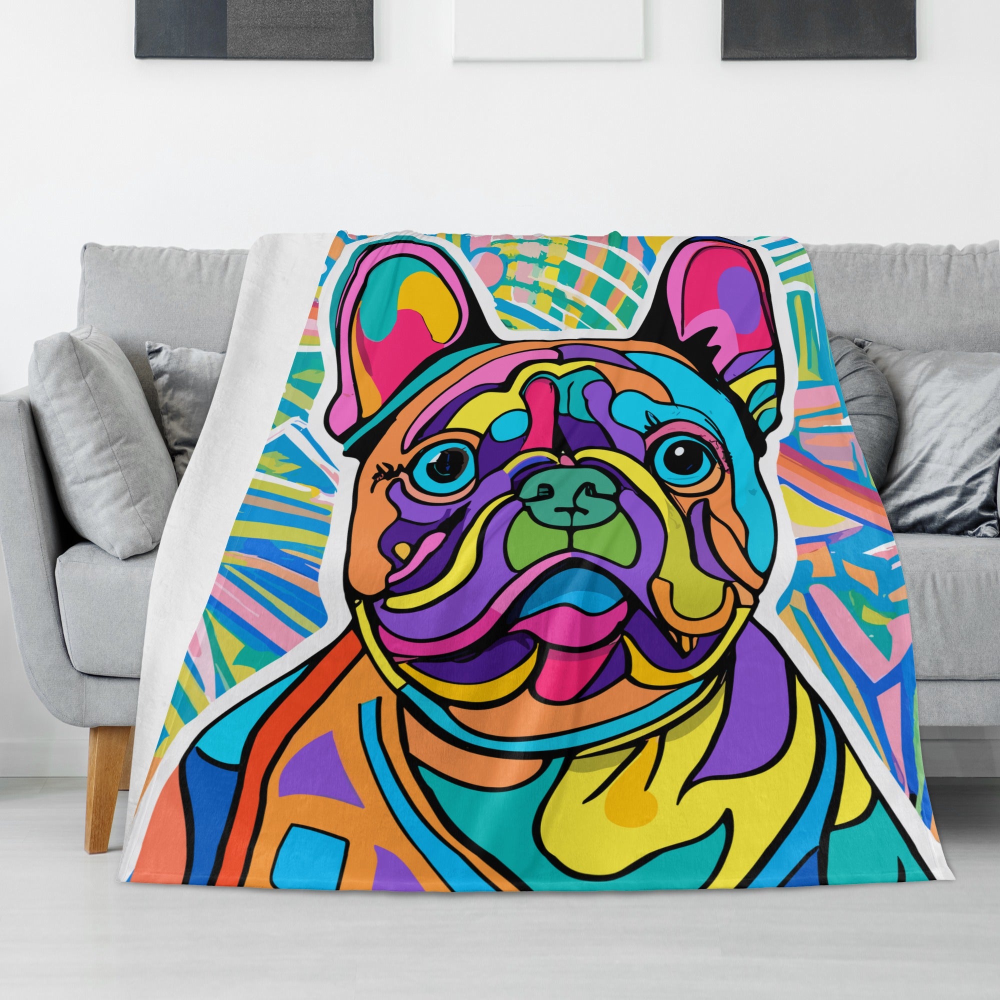 Graffiti Frenchie Cozy Plush Blanket for Bulldog Owners-fadou