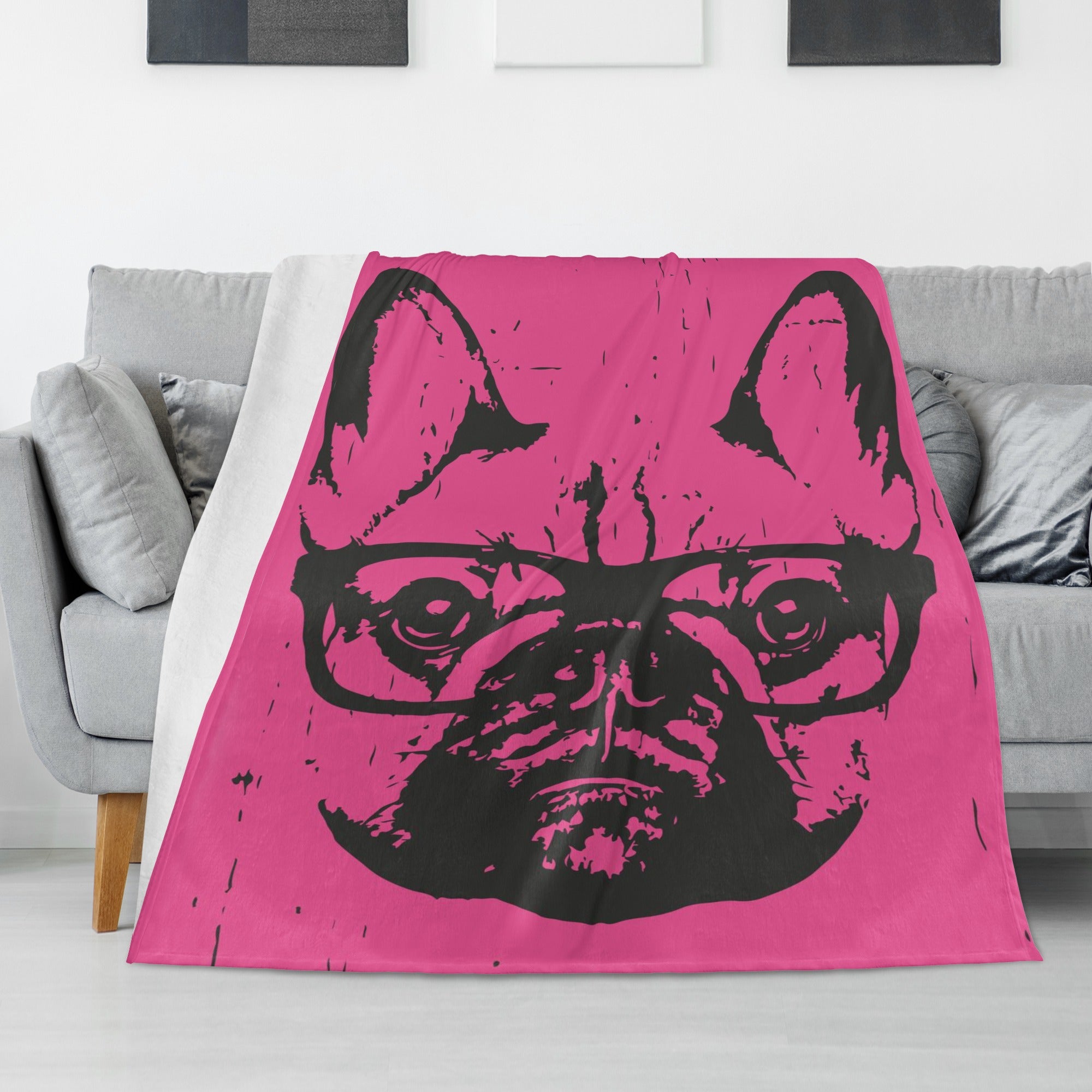 Moose French Bulldog Fleece Throw Blanket for Dog Lovers-fadou