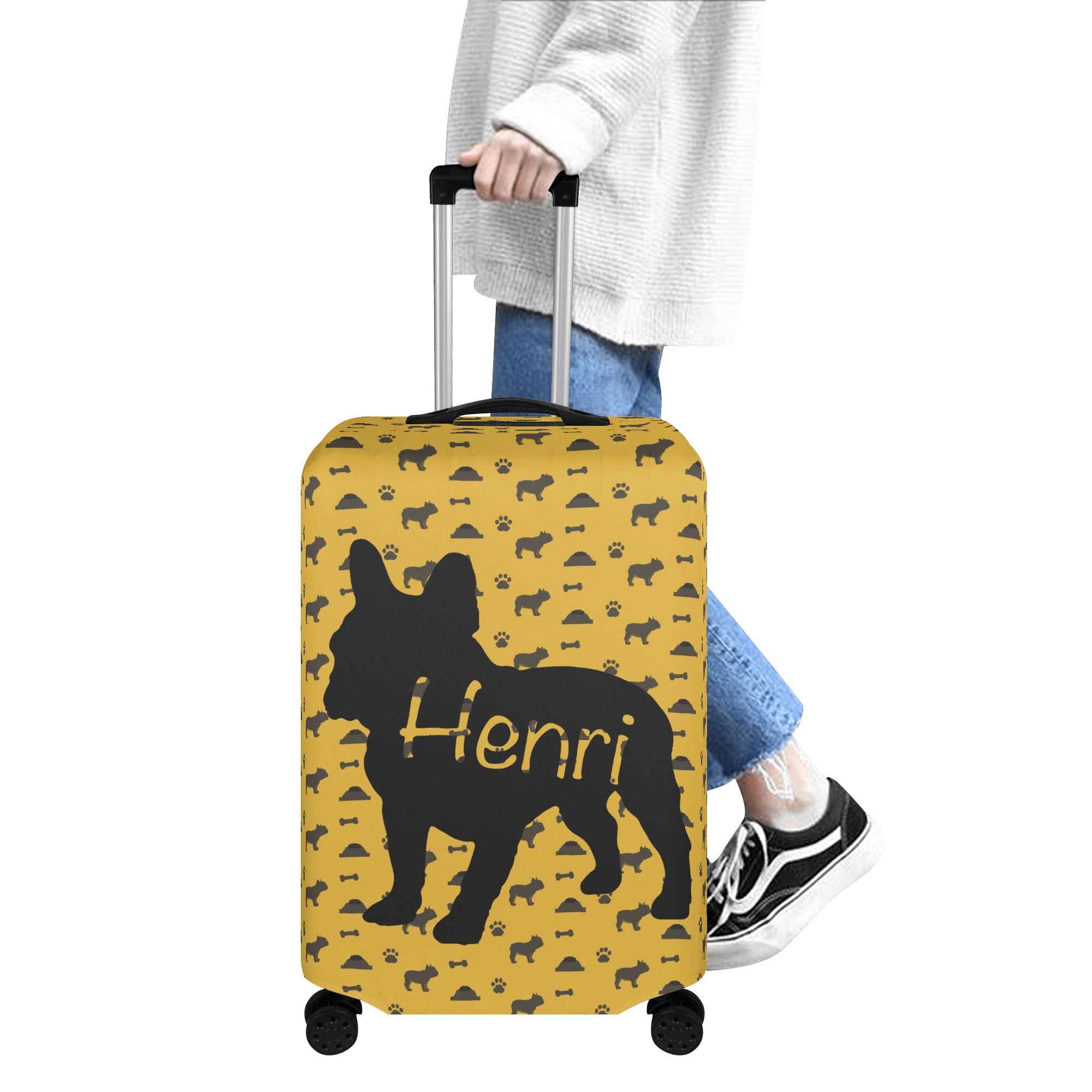 Custom Luggage Cover with Frenchie Name for Frenchie Enthusiasts-fadou