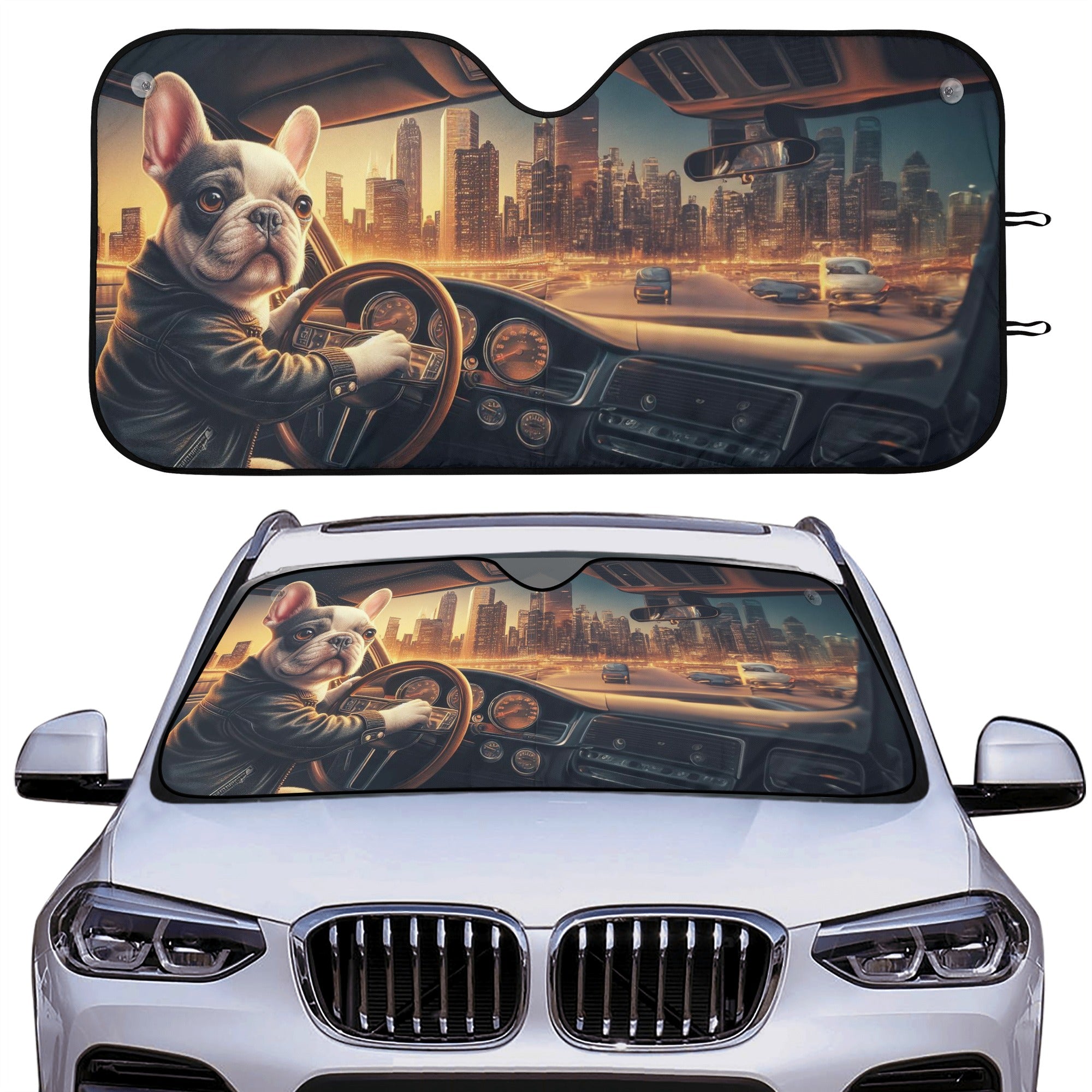 Uber Driver - Car Auto Sun Shade for Frenchie Enthusiasts-fadou