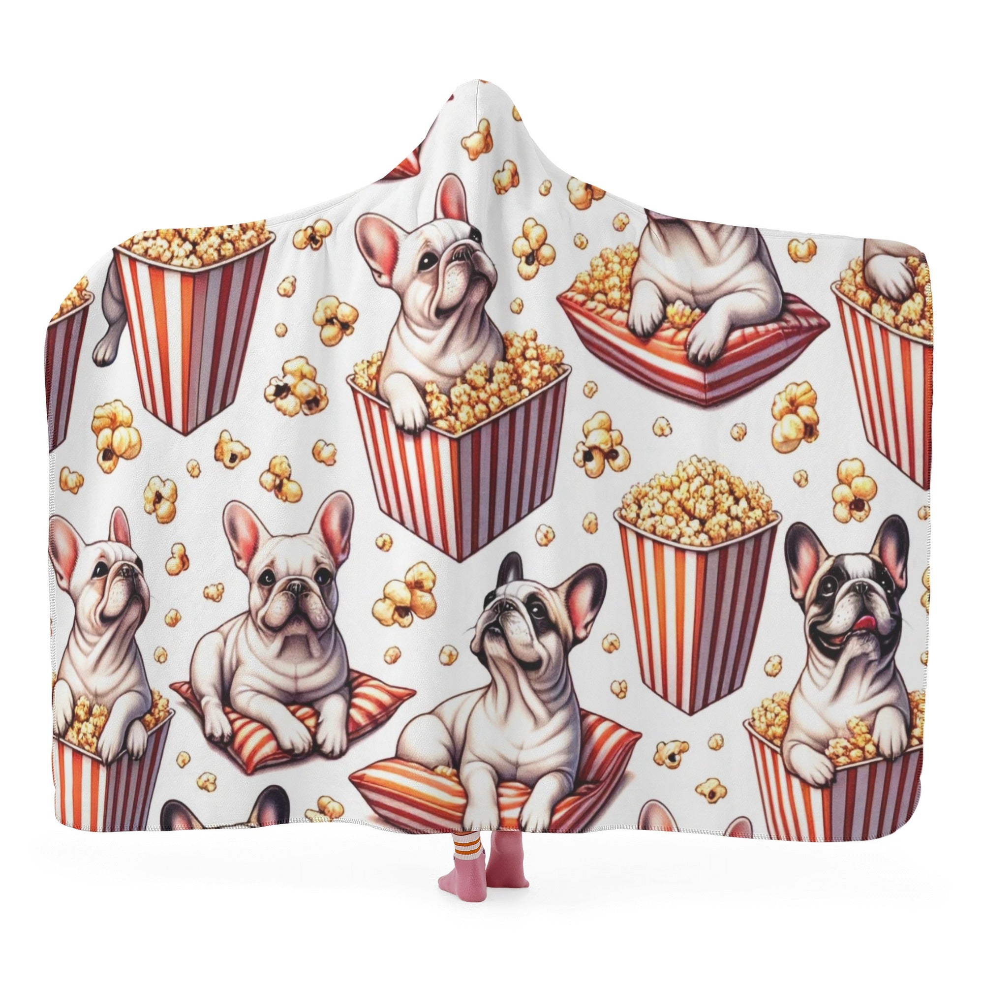Lady Hooded Fleece Throw Blanket for Frenchie Enthusiasts-fadou