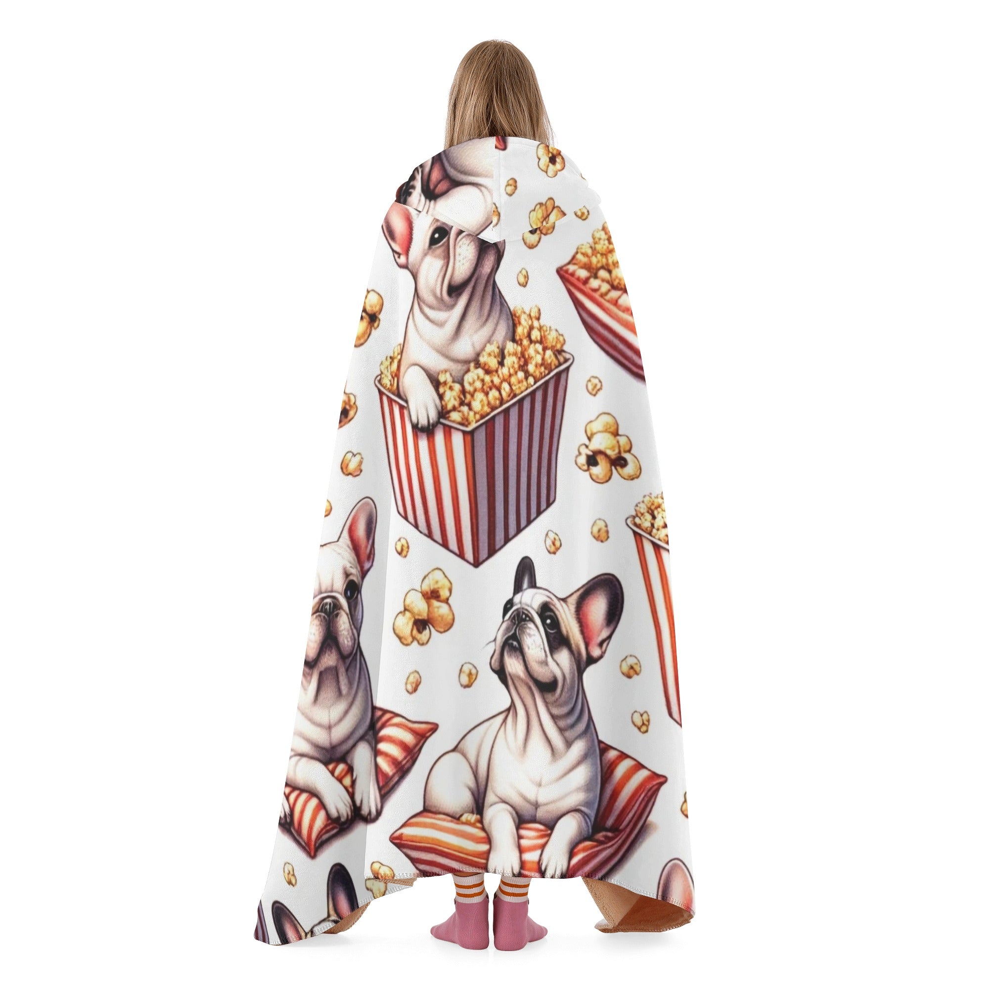 Lady Hooded Fleece Throw Blanket for Frenchie Enthusiasts-fadou