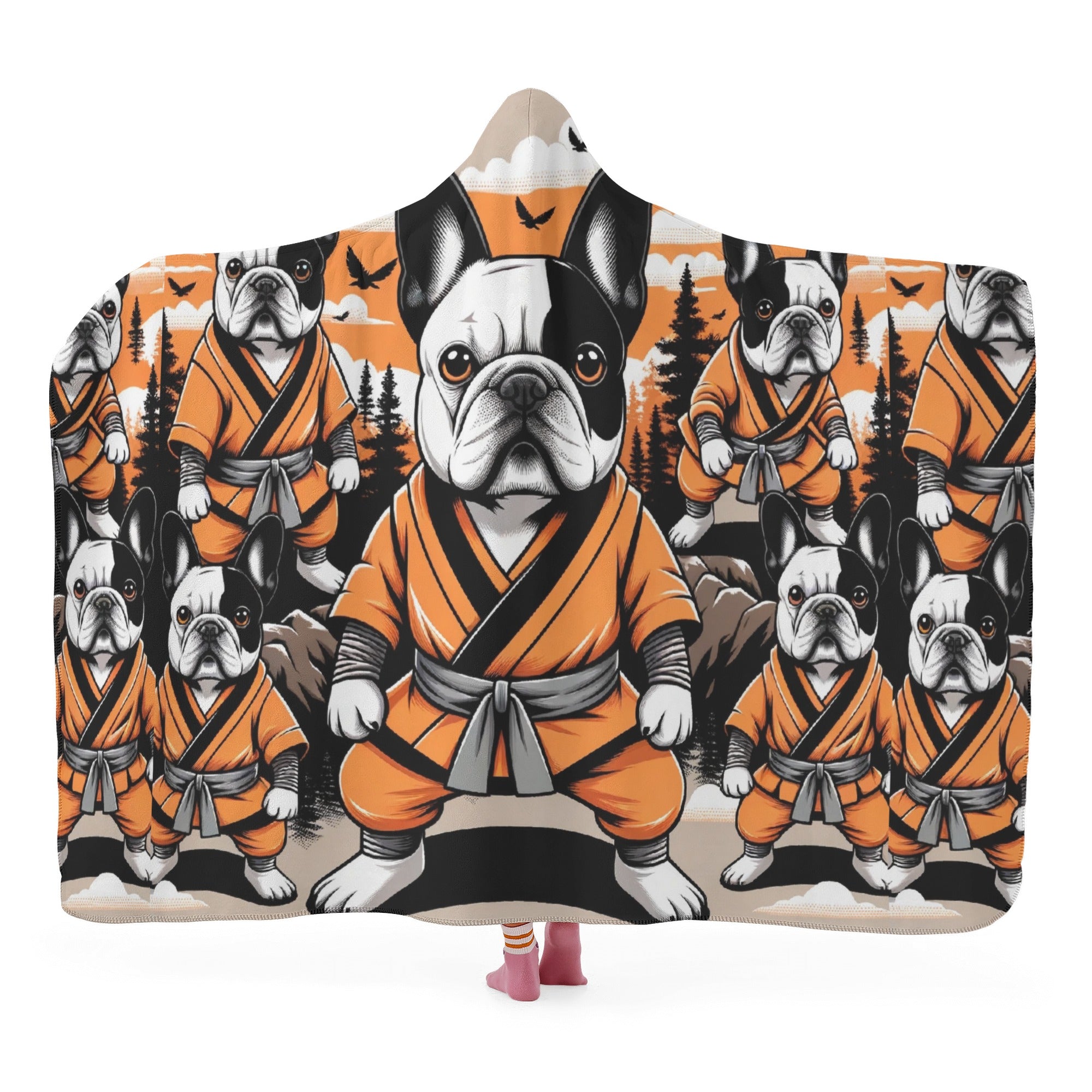 Frenchie Hooded Fleece Throw Blanket for Frenchie Enthusiasts-fadou